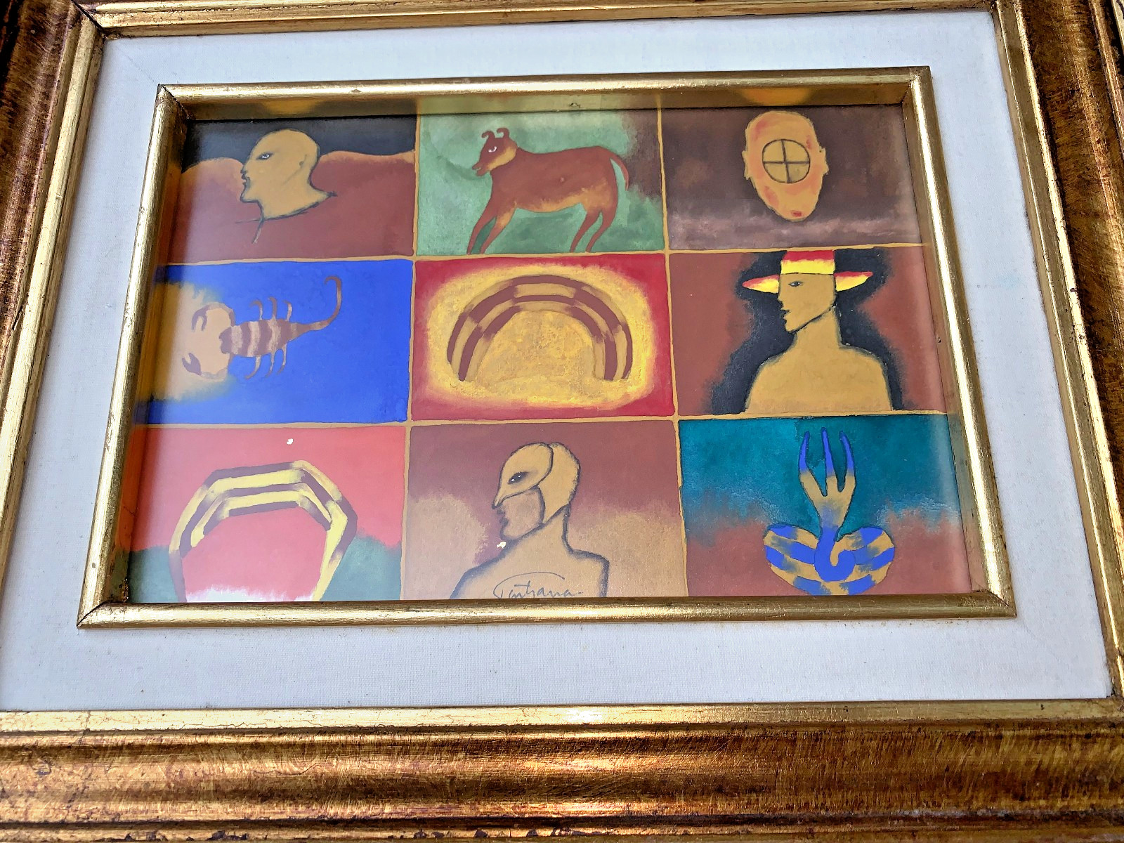 Listed Mexican Artist Soid Pastrana Original Painting Ex Cond Faces & Scorpion