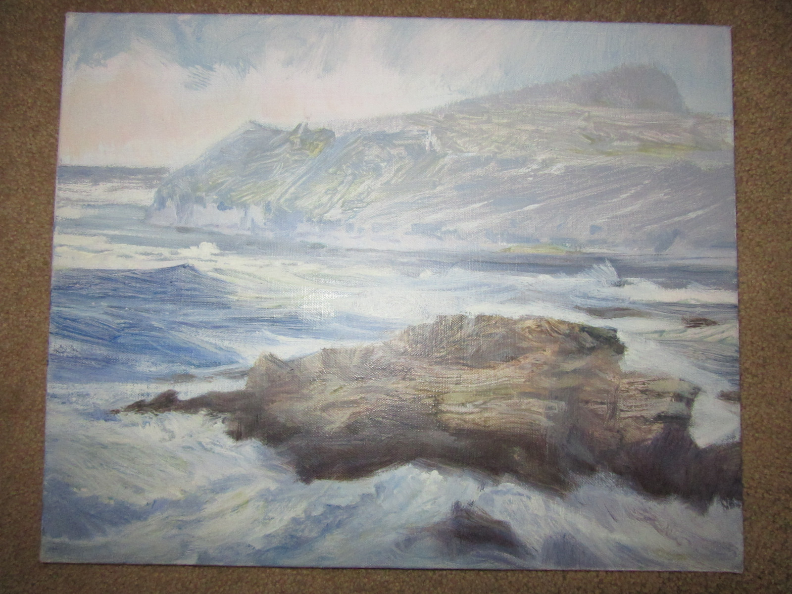 Soft seascape coast beach ocean rocks hand painted original PAINTING
