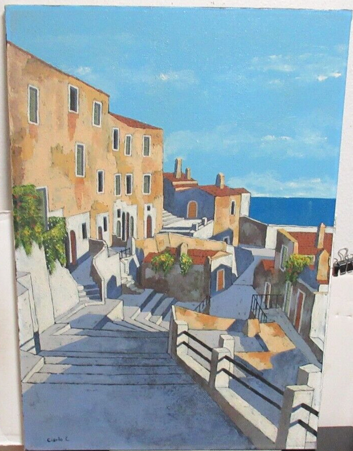 CIARLO C. BEACH FRONT PROPERTY ORIGINAL OIL ON CANVAS SEASCAPE PAINTING UNFRAMED