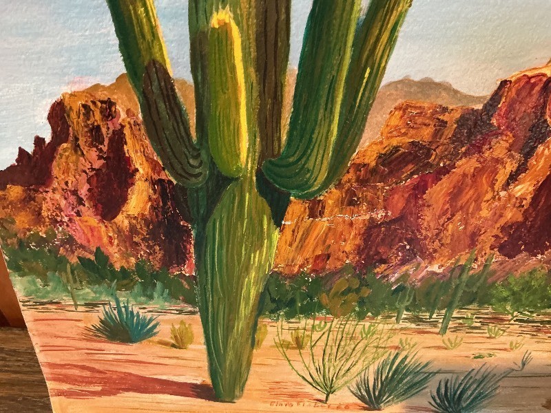 Signed Original Desert Landscape Painting, Superstition Mountain, Mesa, Arizona