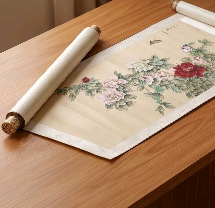 Chinese Large meticulous brushwork painting of peonies and butterfly. By LiJuan