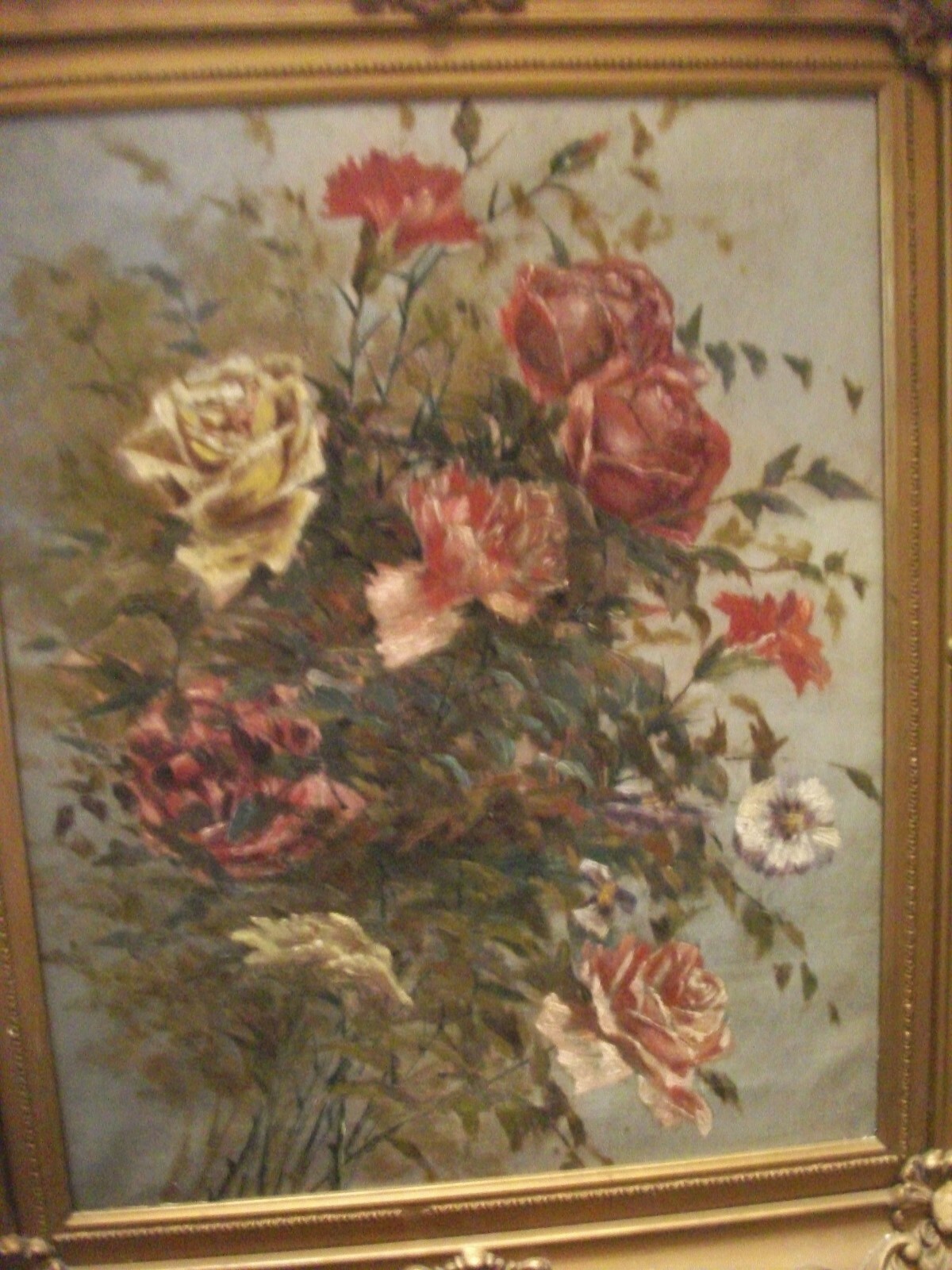 c1925 Impressionistic Roses Flowers Orginial framed OIL canvas ART painting