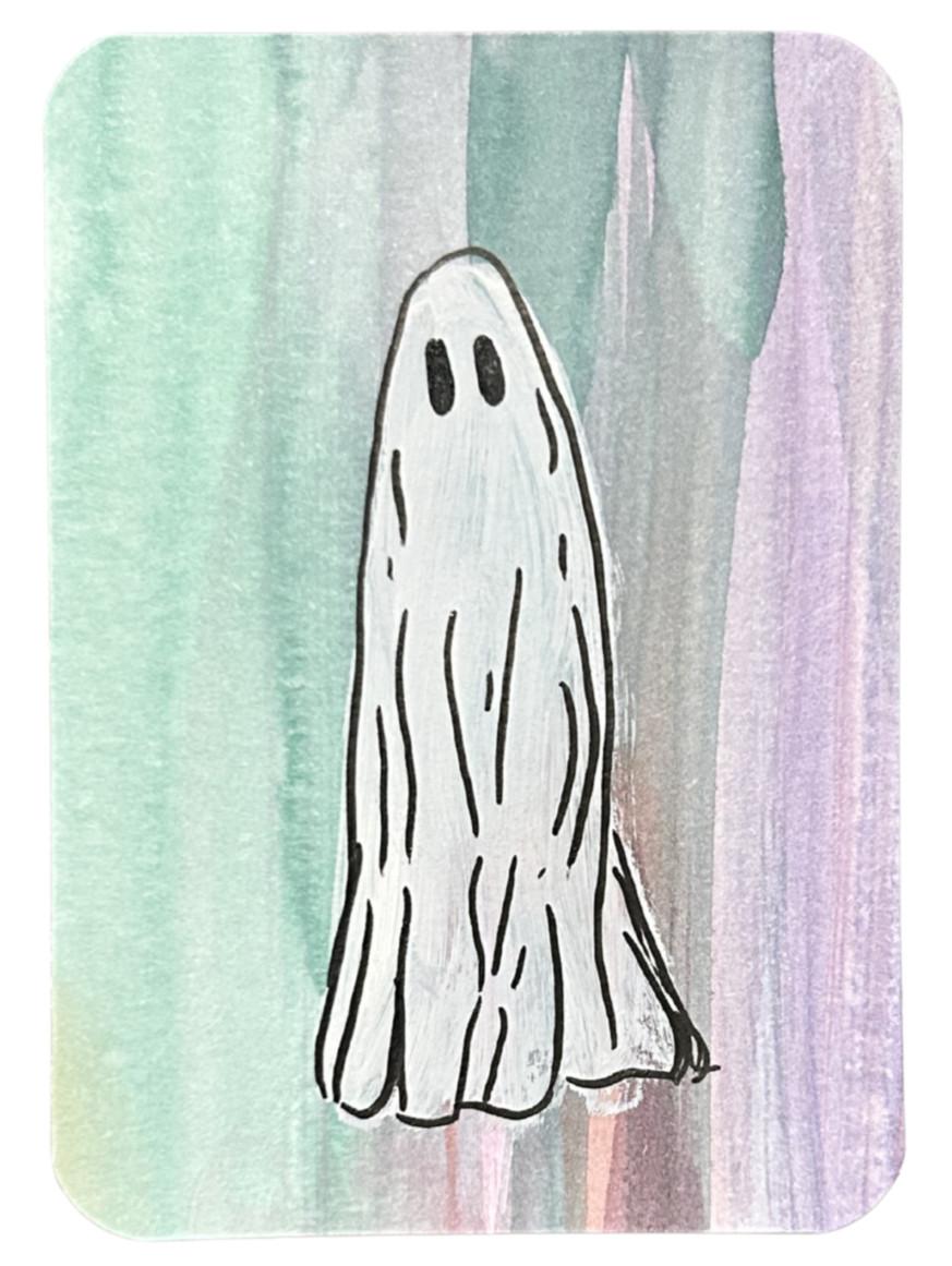 ACEO Original Art Ghost Cute Painting OOAK by Kazzerit