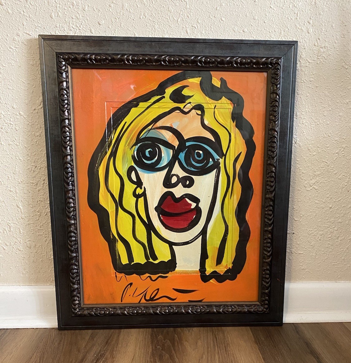 Peter Robert Keil Painting 24×20 Framed Glass Abstract Woman Portrait 70s