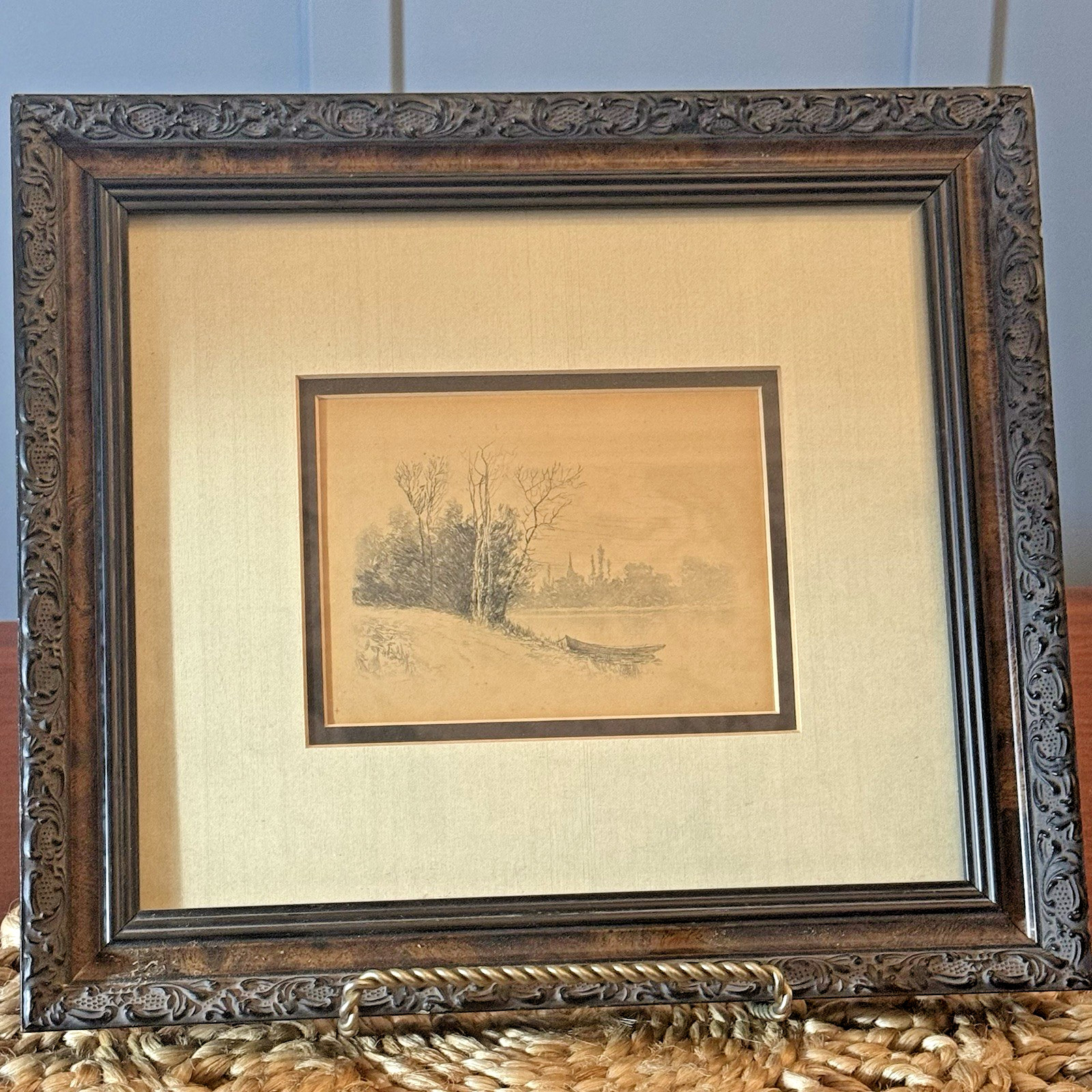 Antique Louis Kinney Harlow Etching Signed (1850-1913) Boat River 5×7 Original