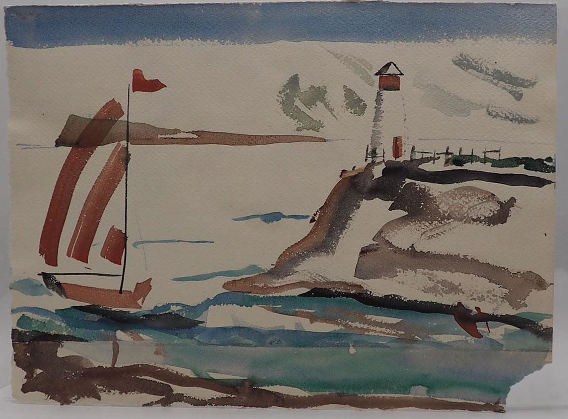Watercolor Painting Ink Drawing on Paper circa 1960