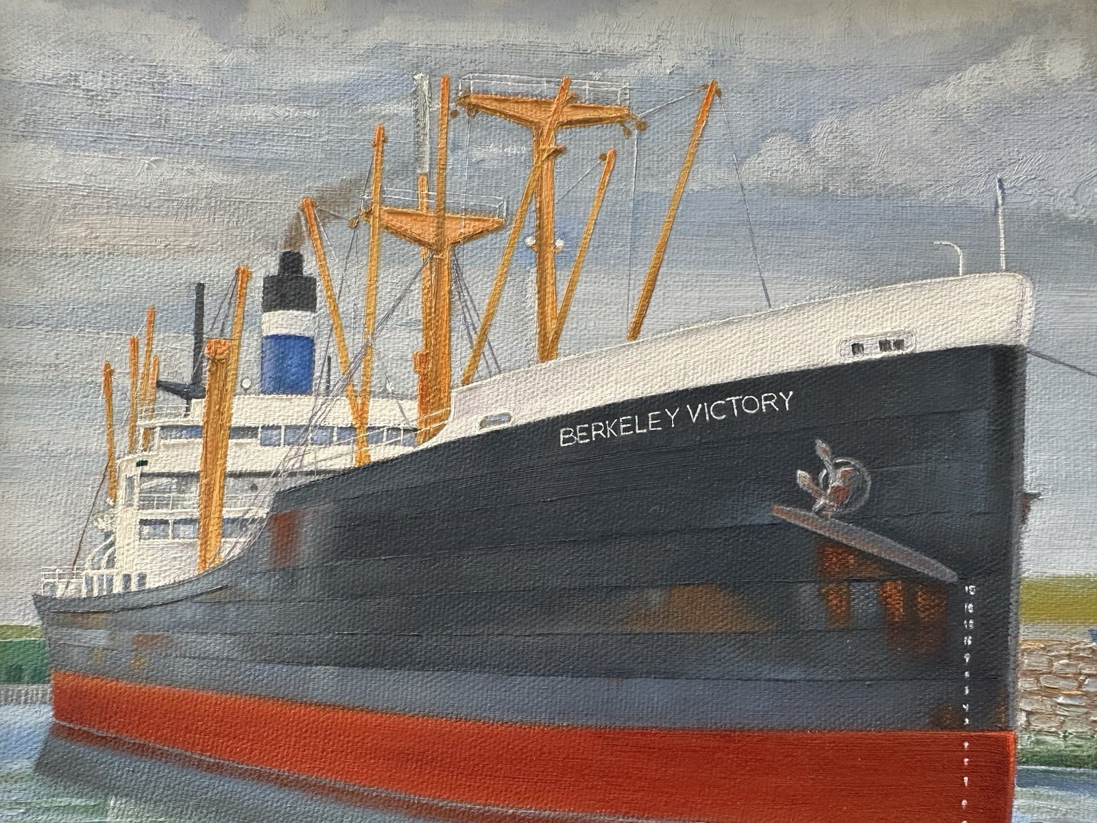 2007 Folk Art Oil Canvas Painting Berkeley Victory Ship ~Don Mathiesen~ Signed