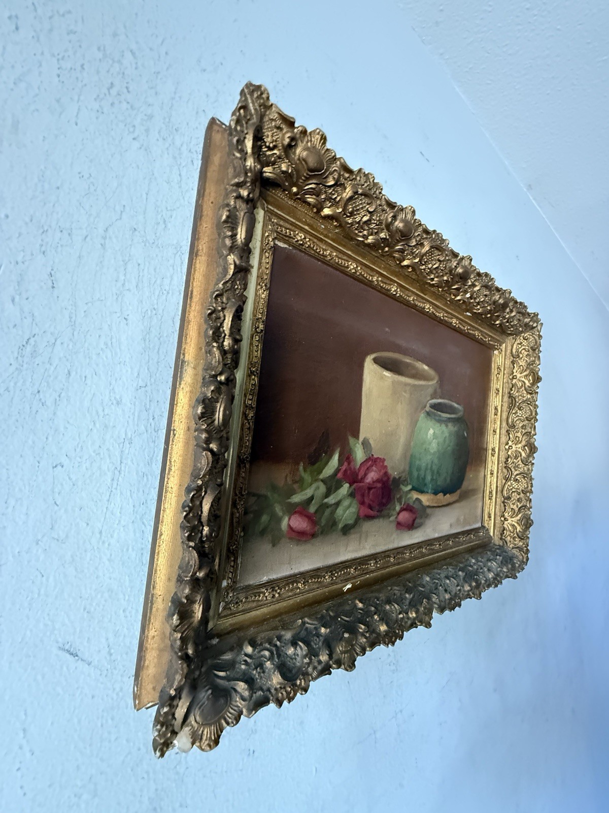 ELEGANT ANTIQUE 19TH CENTURY STILL LIFE REALISM OIL PAINTING OLD VINTAGE ROSES