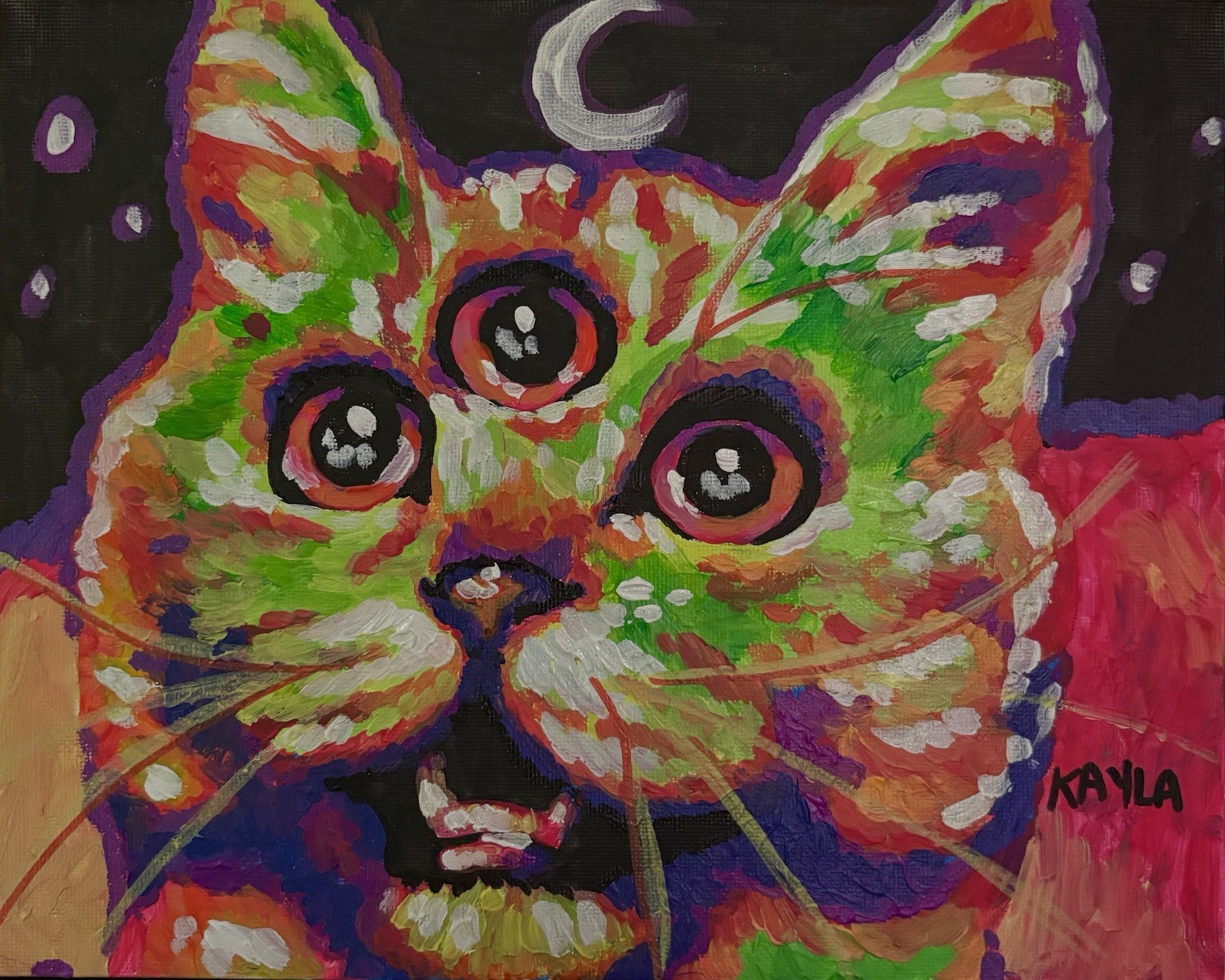 8×10 Kayla Original OOAK Pop Art Cat Painting on Canvas, Signed, kayluvspaisley1
