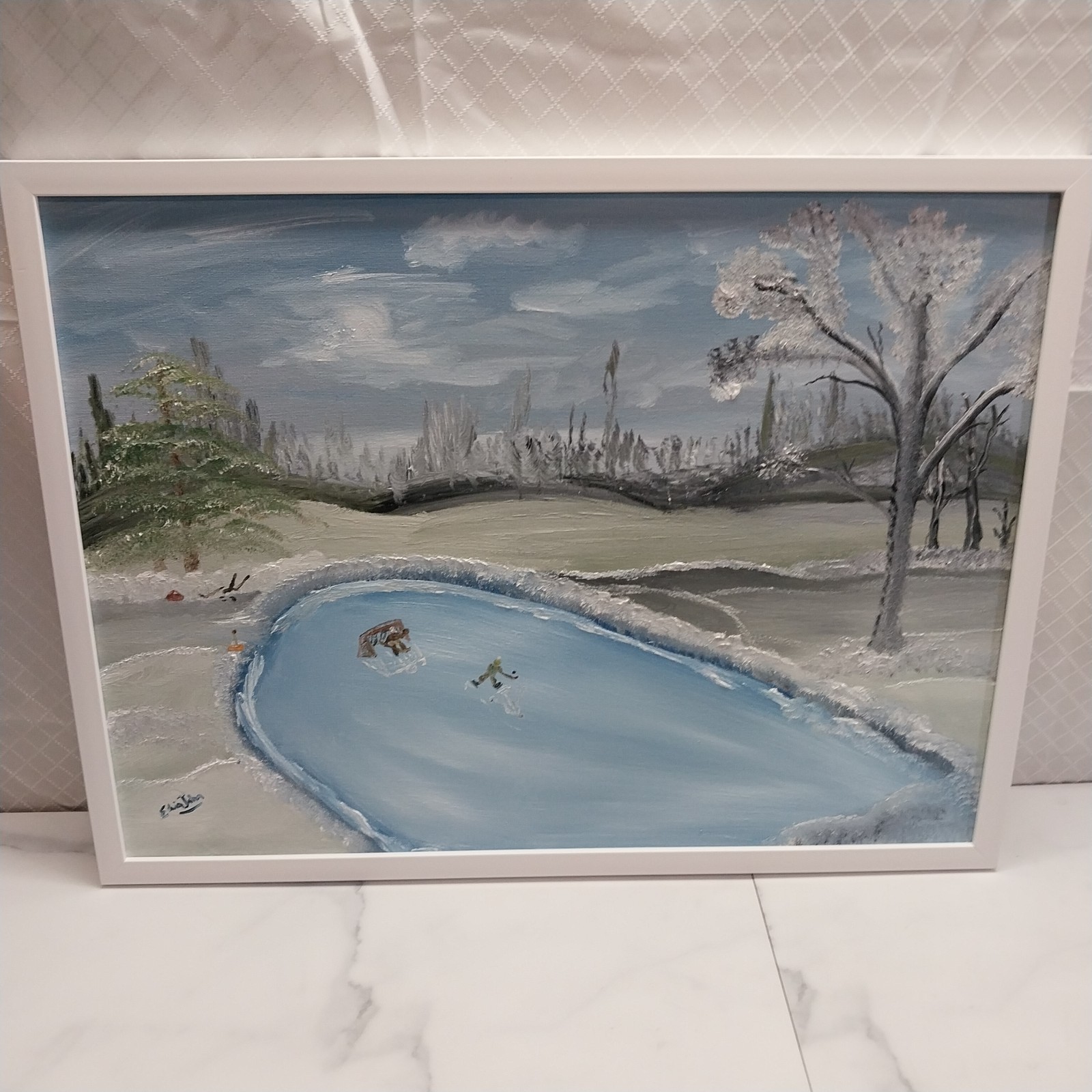 Oil Painting on 18X24 canvas «Old Time Country Hockey» by Edwin John framed