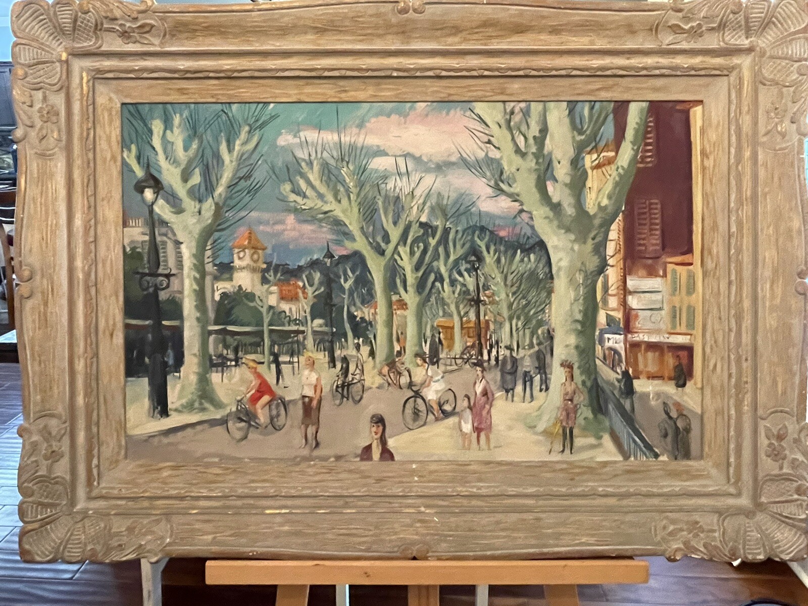 Large Original Marshall Fields 1940 French Scene Blvd Oil On Cavas.