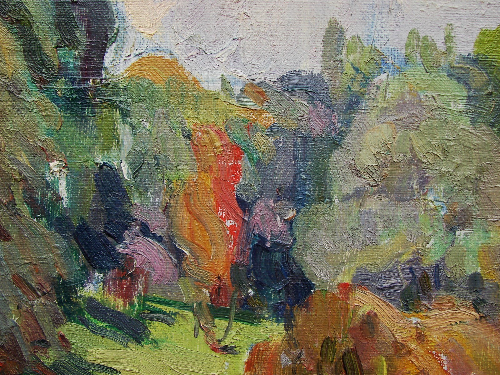 Ukrainian Soviet USSR Oil Painting landscape impressionism river forest trees
