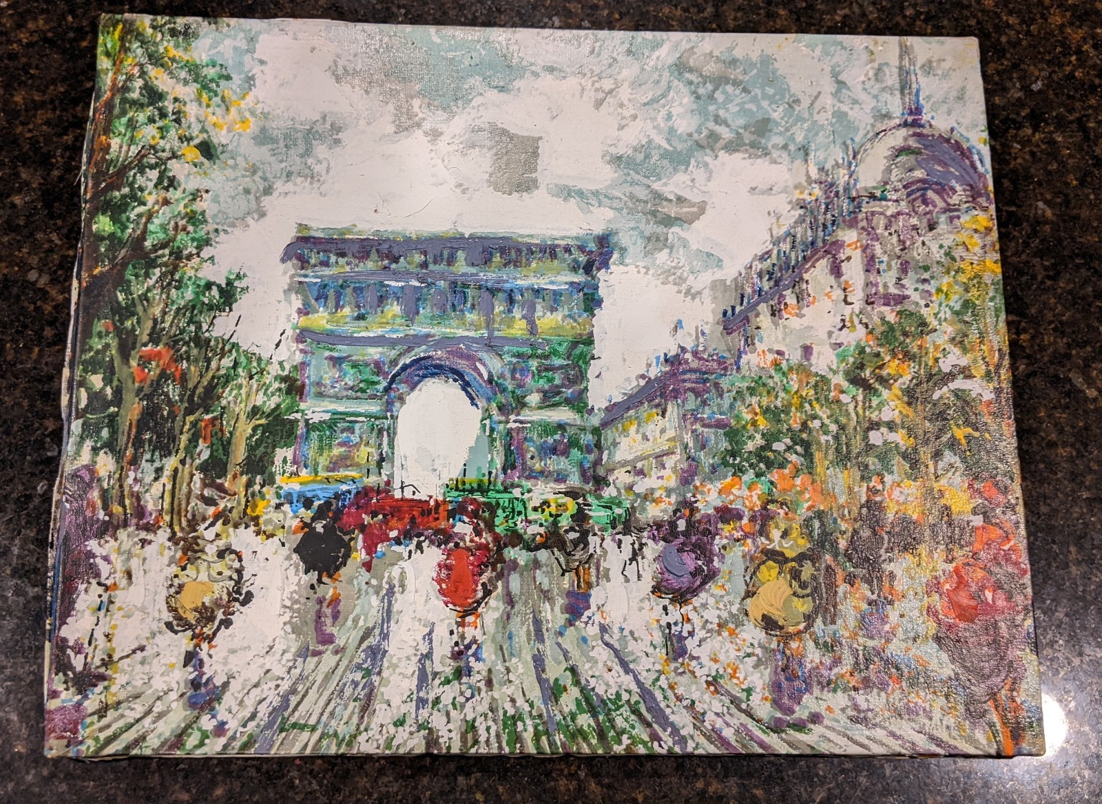 Mid Century Oil Painting Paris Scene Arc De Triomphe Artist Brasso