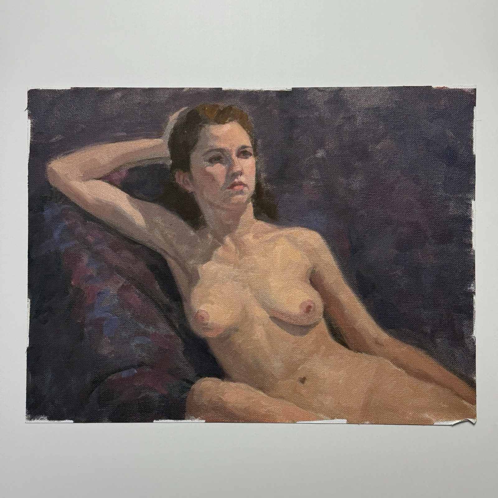 Vintage Realist Female Nude Figurative, Oil On Canvas Paper