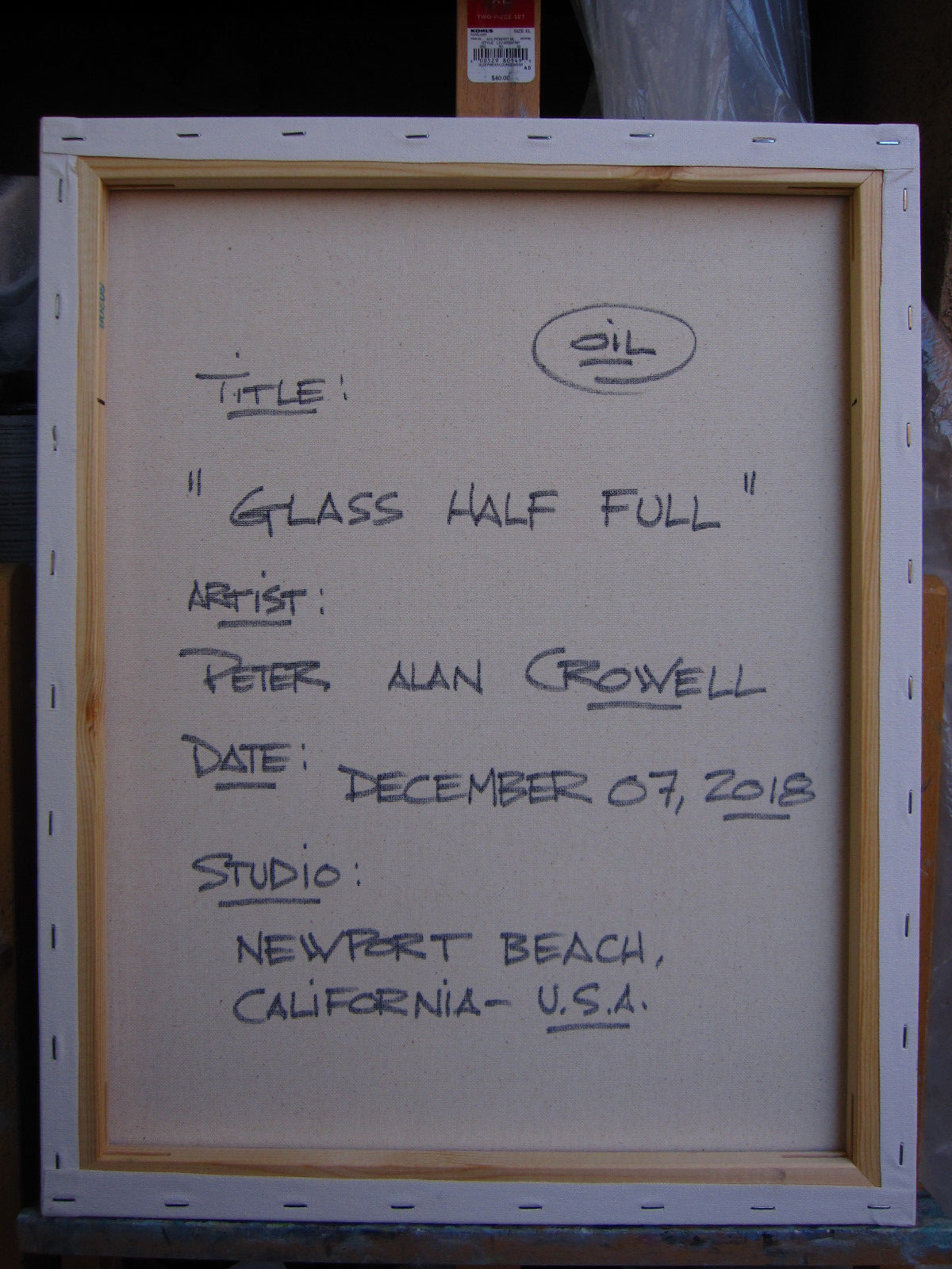 GLASS HALF FULL collectible abstract 16×20 canvas painting modern art Crowell