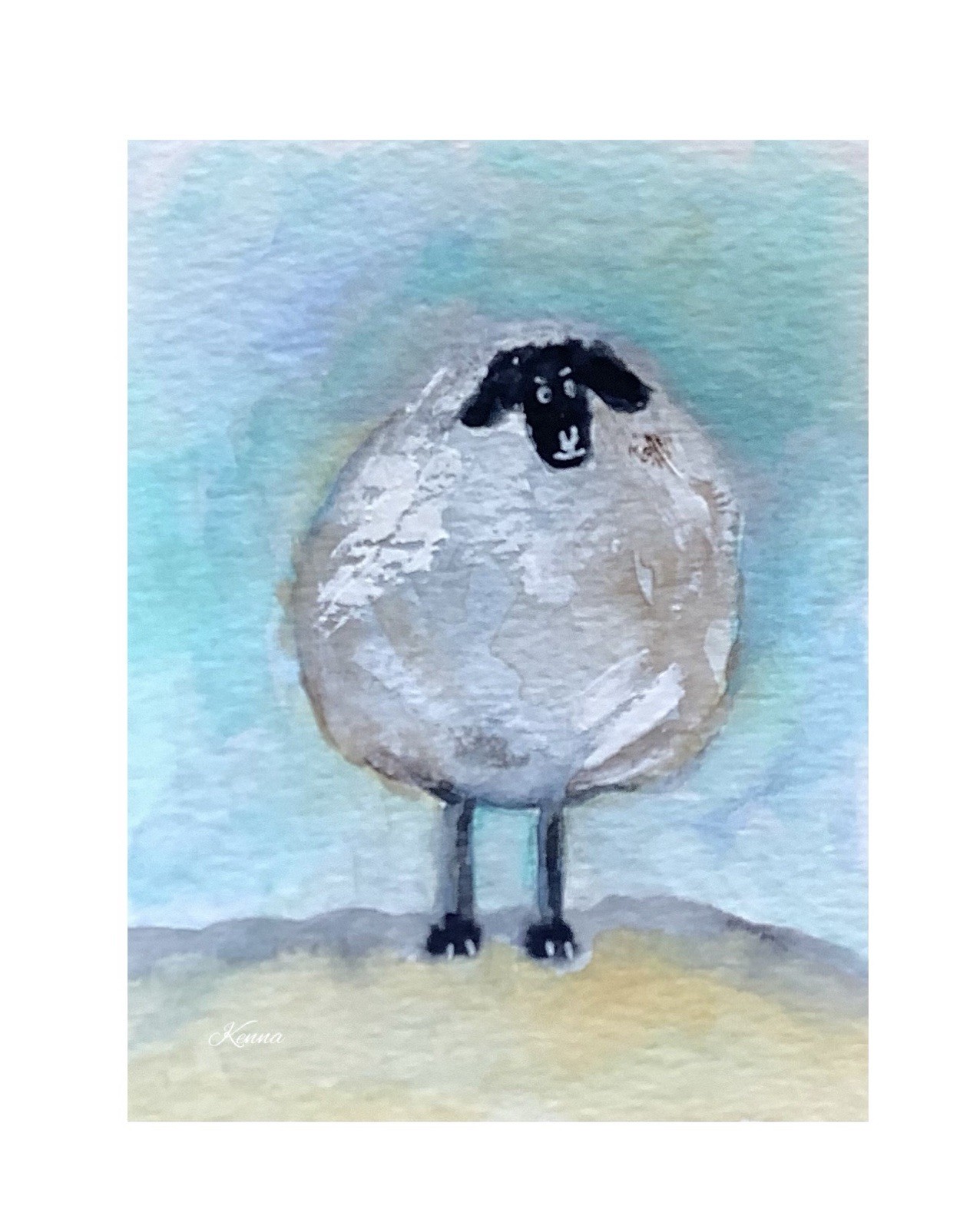 ACEO By Kenna Gouache Painting Of A Sheep 2.5” X 3.5” Signed Original ÀTC
