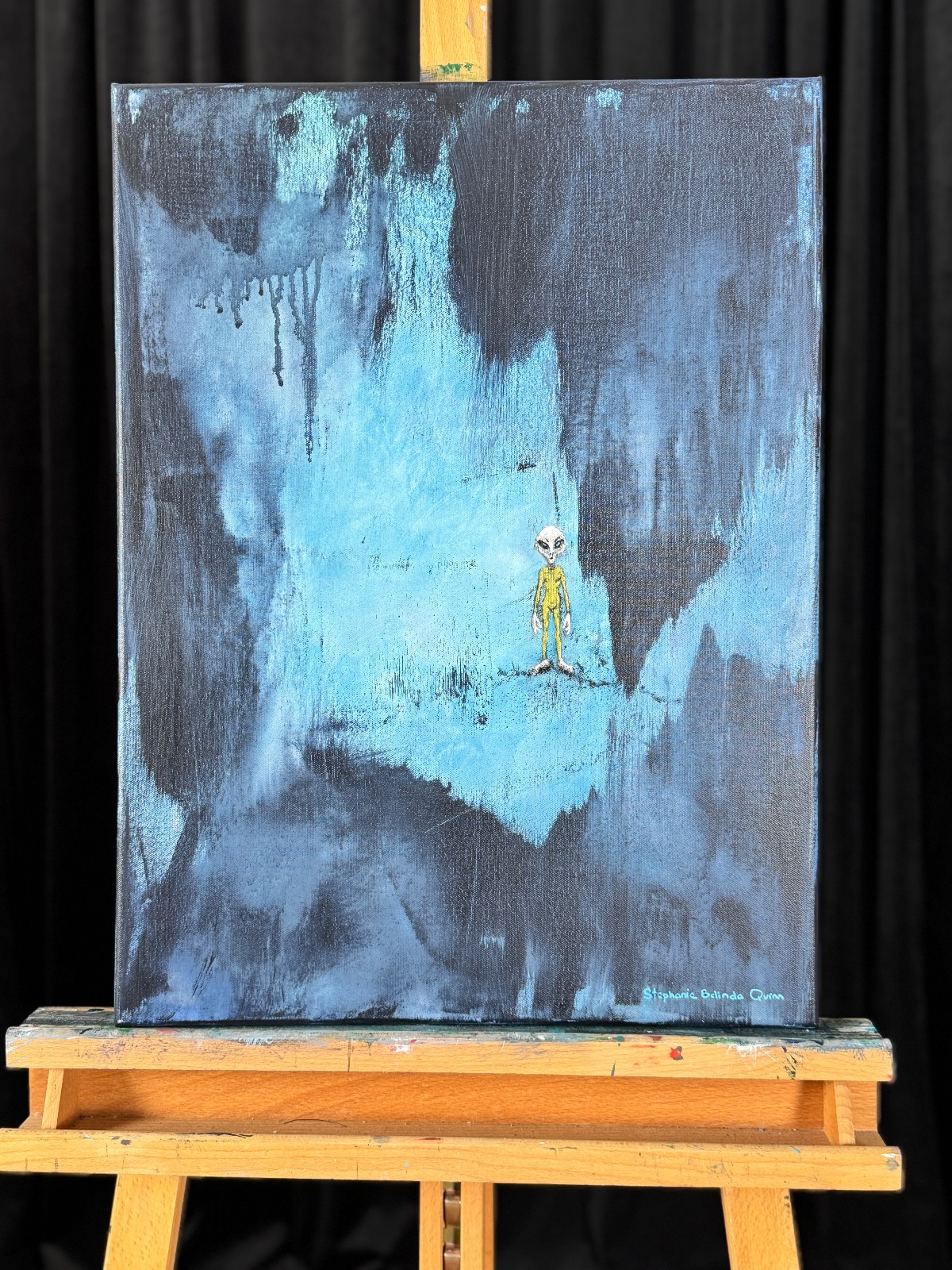 Alien Painting of Space Alien Art Outer Space Artwork Canvas Painting Original