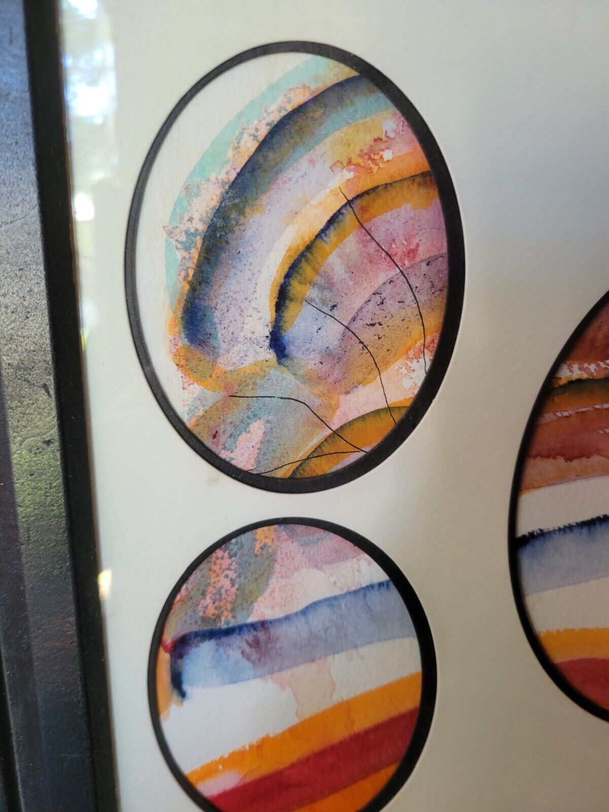 Framed Abstract Landscape Collage with Multi-Oval Cutouts