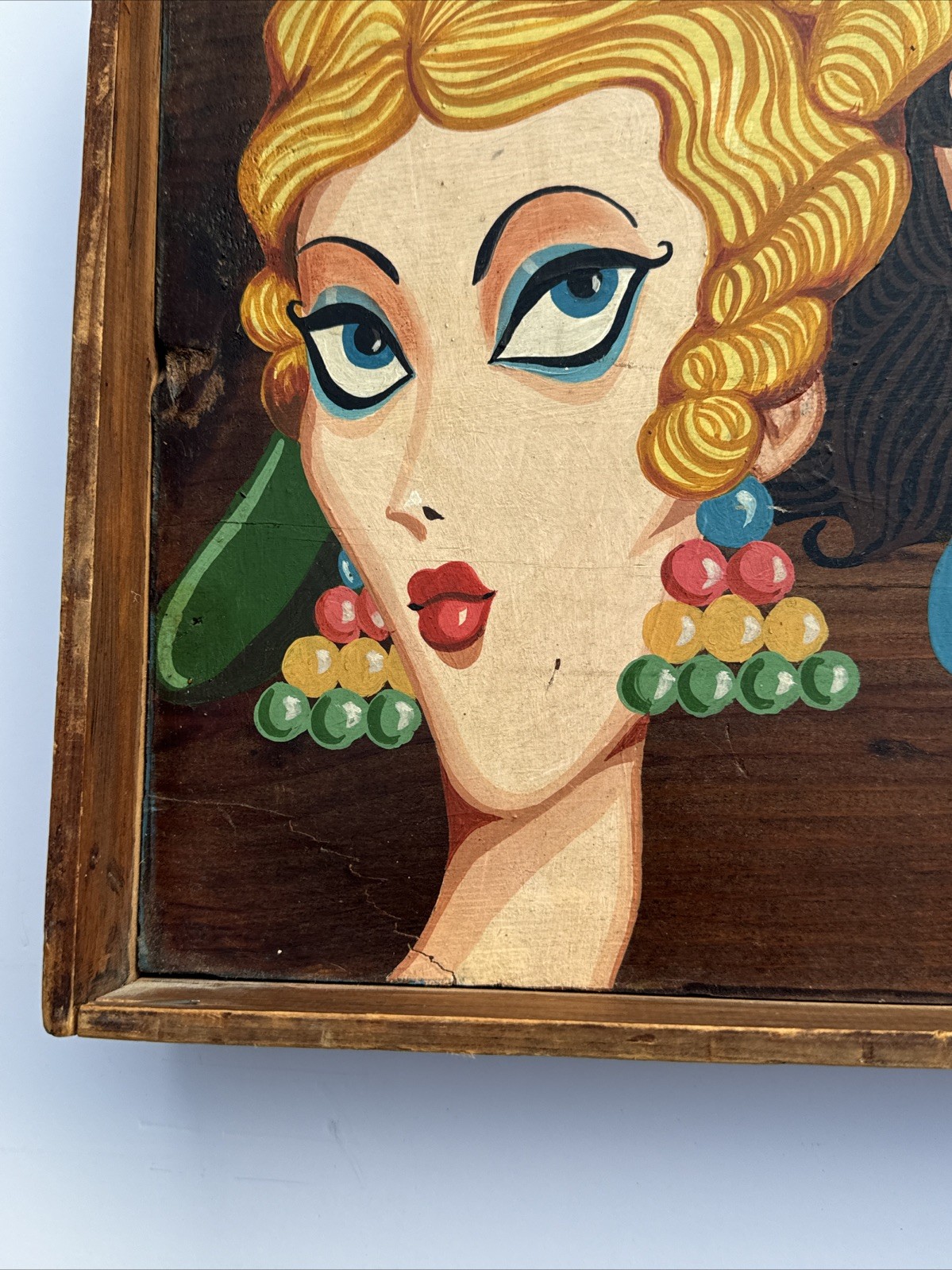 VINTAGE PORTRAIT PAINTING FASHION ART DECO FASHION MODERNIST SIGNED MYSTERY ART