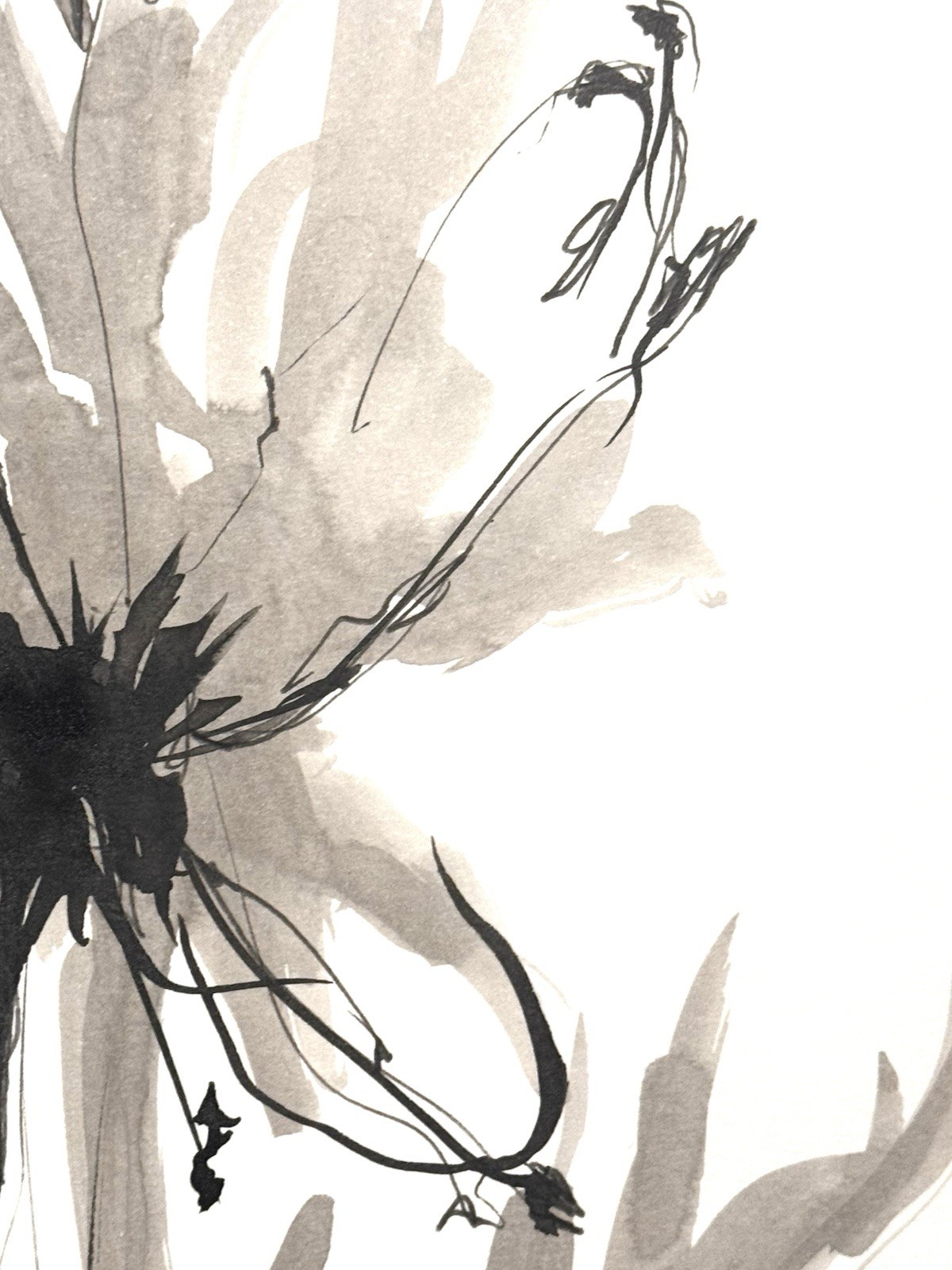 Original Abstract Expressionism 9X12 Monochrome Flower Handmade Signed 11