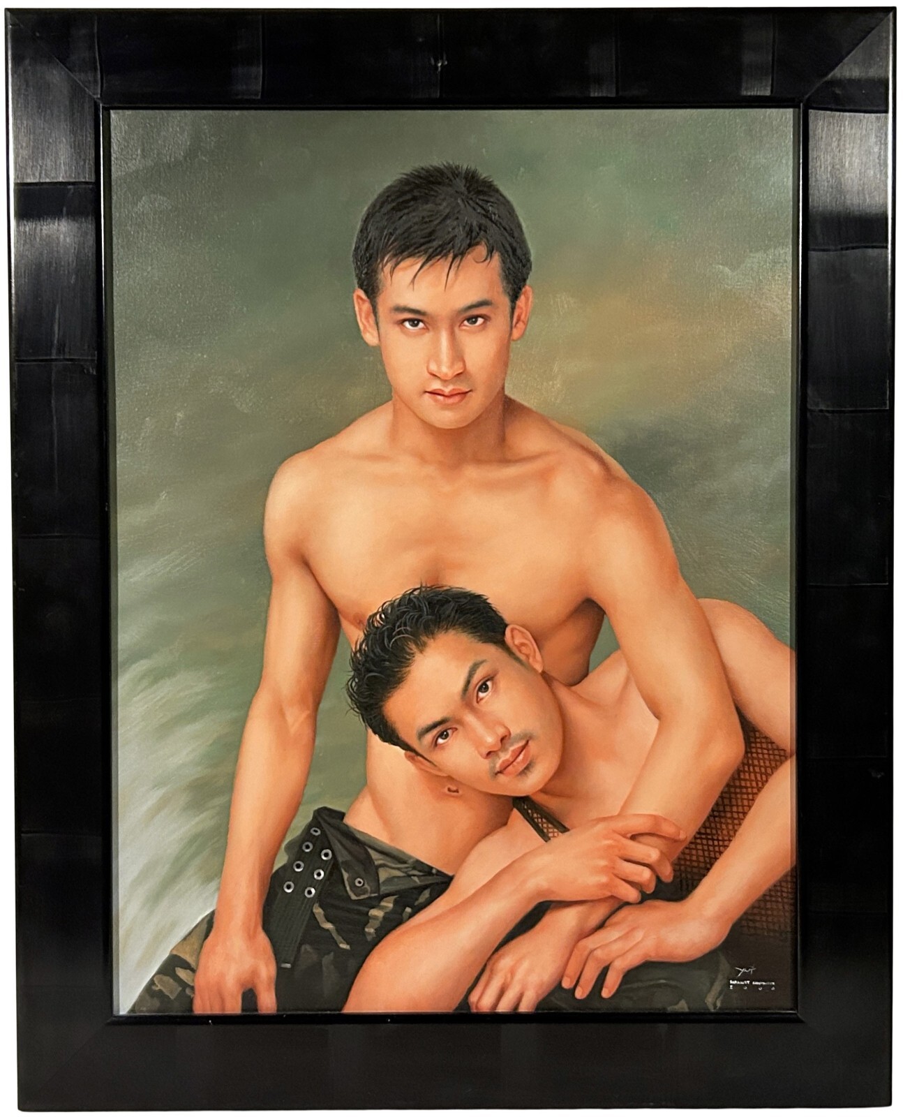 CONTEMPORARY PHOTOREALIST PAINTING Shirtless Young Asian Men Gay Interest LGBTQ