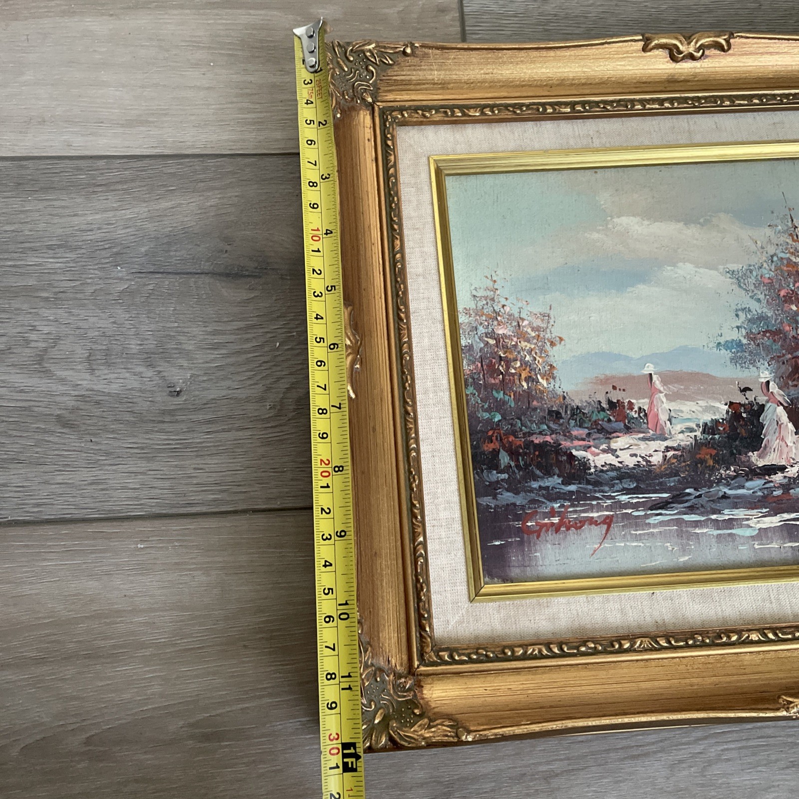 Original Impressionist Oil Painting on Board Victorian Scene Signed Gihong Frame