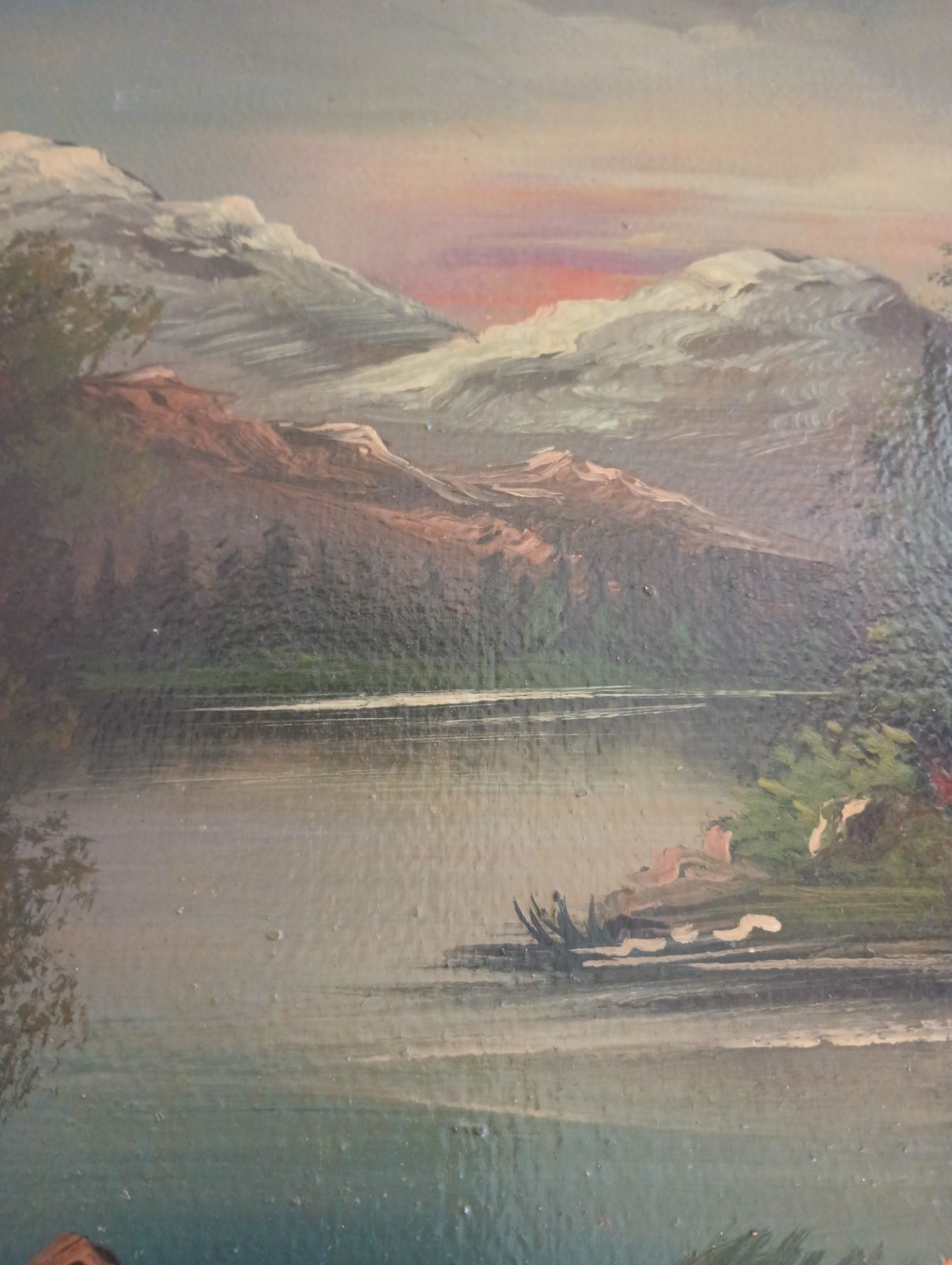 Signed M A Sundown Native American Folk Art Oil on Board Parson’s Indian Village