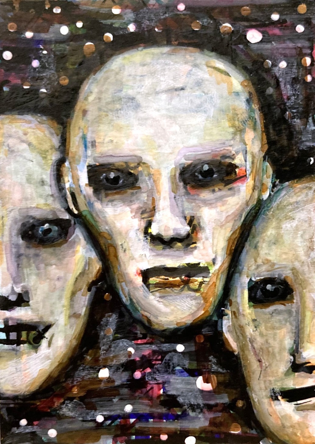 Creepy Horror Faces Original ACEO Mixed Media Outsider Illustration amylenore