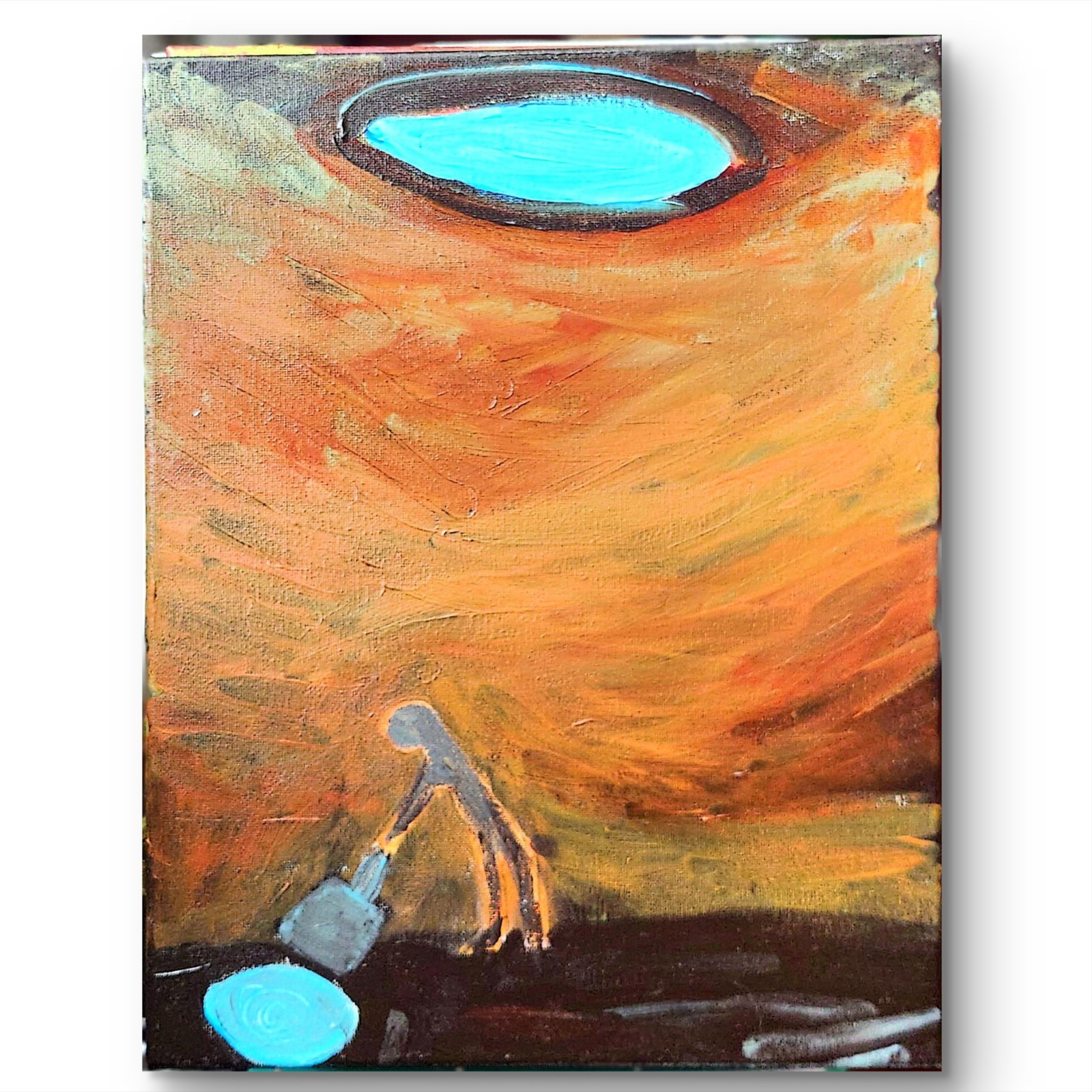 Figure in Pit Glowing Light Original Art Acrylic On Canvas 11×14