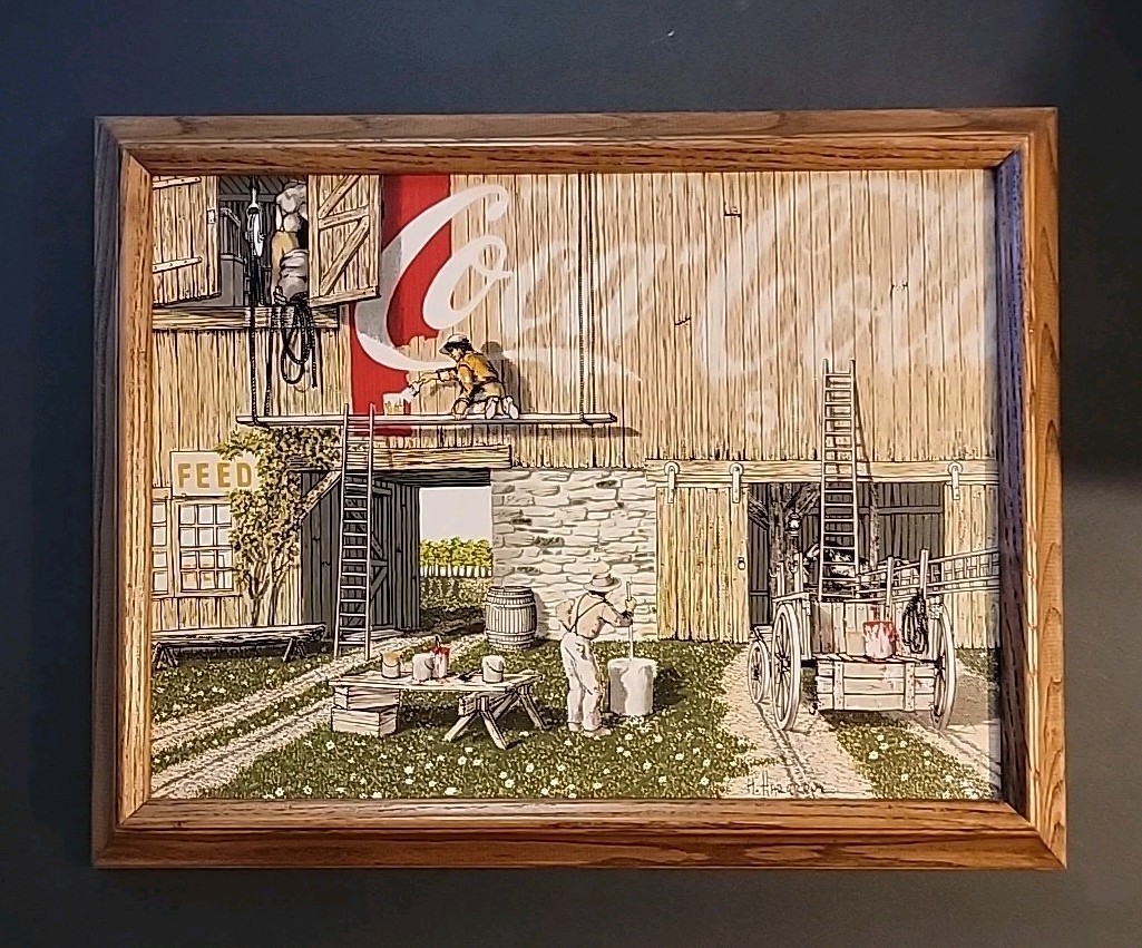 H Hargrove Oil Painting Coca Cola Americana On Farm On canvas Certified