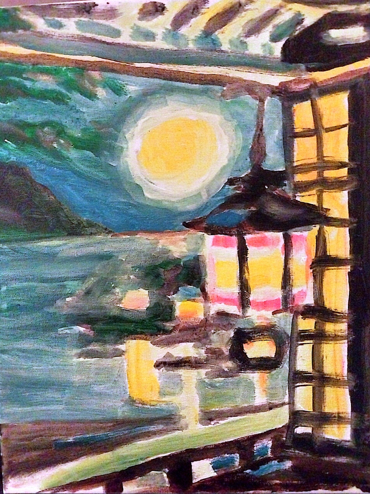 Japanese Lantern Contemporary Original Signed Canvas Wall Art Acrylic 11×14 BACH