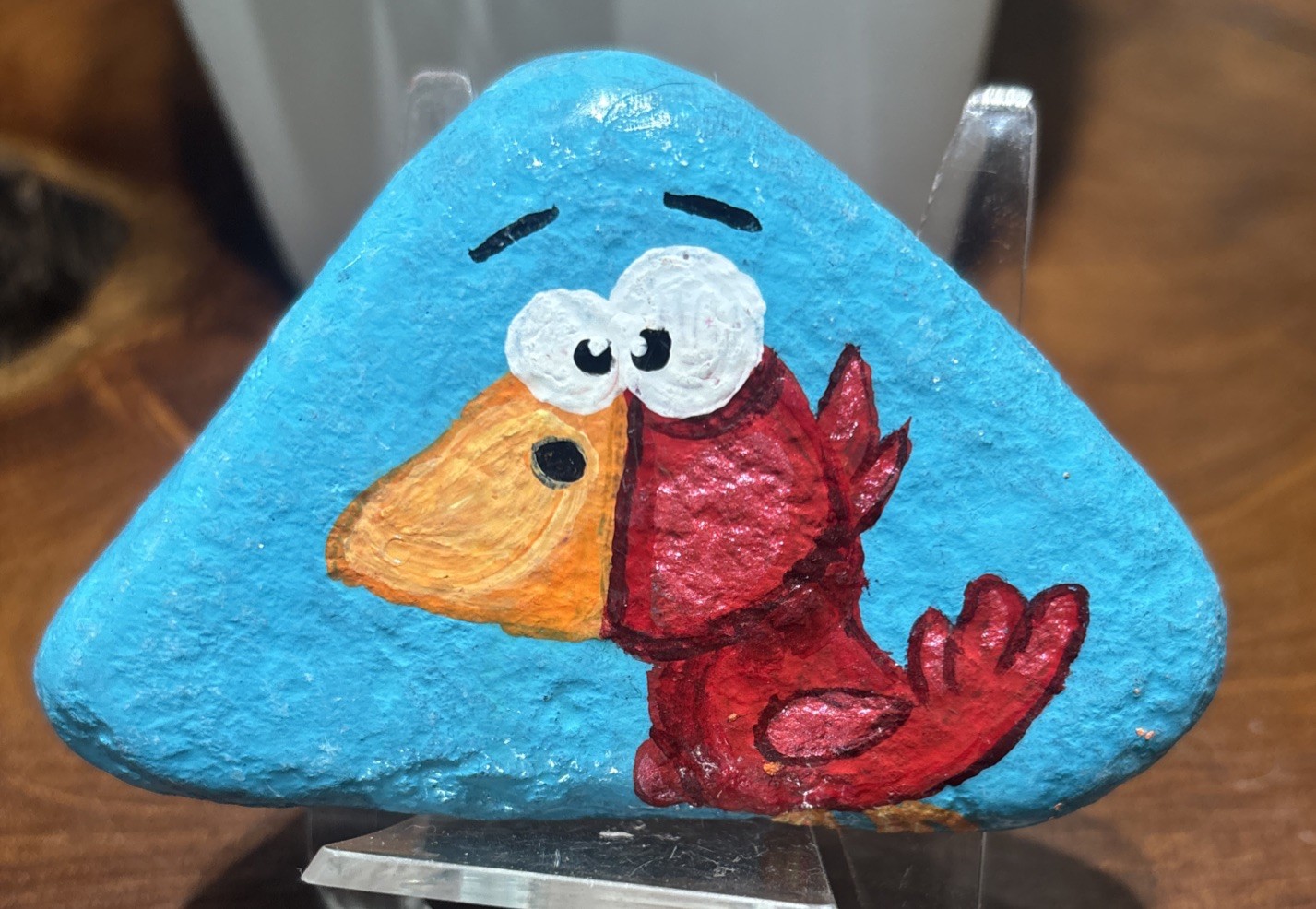 “Wild Red Bird!” Hand Painted Rock Collectible Art Garden Decor Gift