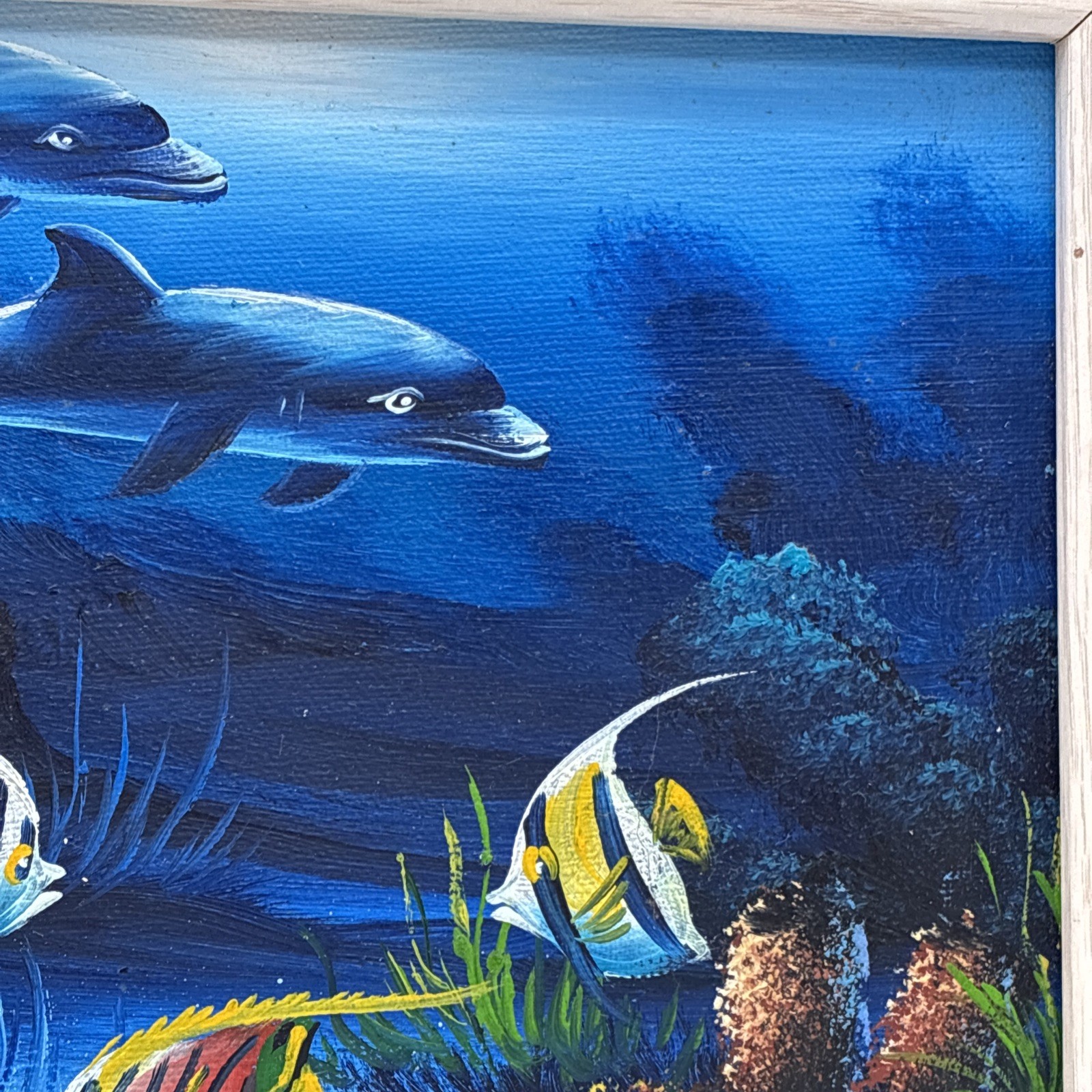 Original Framed Signed Acrylic Dolphin Sea Life Painting Ocean Reed Sign Taylor