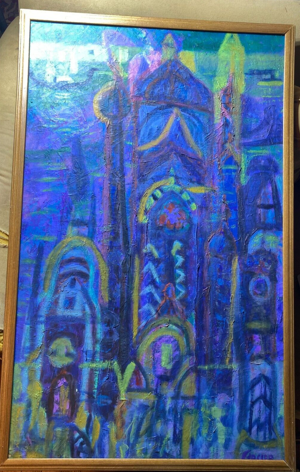 Charles Frank Arcieri (1885 – 1945) «Expressionist Cityscape Scene» Oil Painting