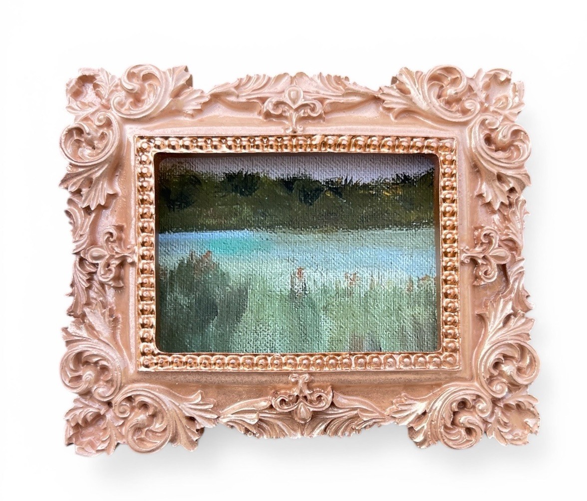 Landscape- Wetlands, Marsh, mini art print in beige/gold vintage ornate frame