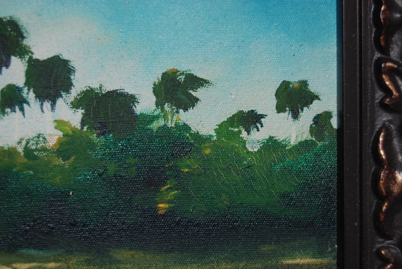 FRAMED SIGNED OIL PALMS AND HUT (BOHIO) A CUBAN COUNTRY SCENE ARTIST: CASTRILLON