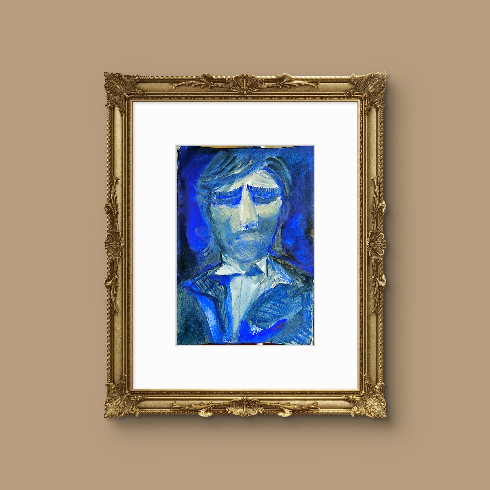 A Man In Pain Original Expressionism Watercolor On Cotton Paper Abstract 5×7