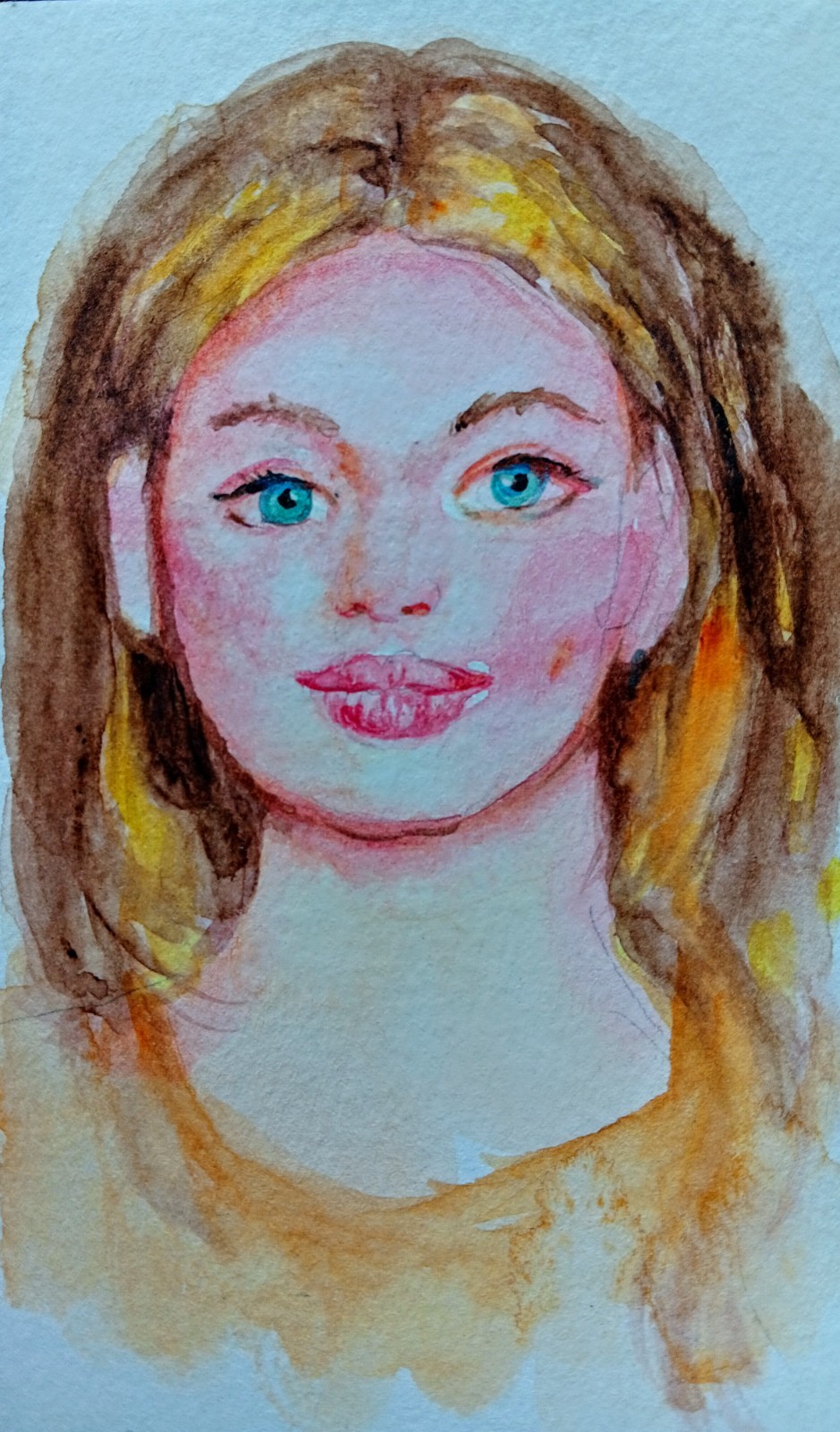 Girl portrait Woman,female Face art,original watercolor painting Signed 3×5″