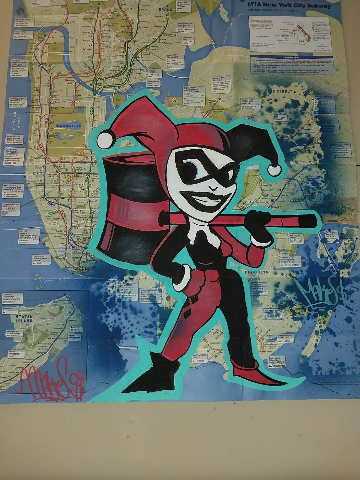 Harley Quinn MTA Subway Map – Original Painted Art – 23 X 32 Inches