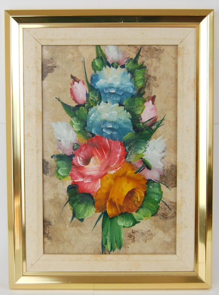 Vtg 60’s Original Oil Painting on Craft Paper «Pastel Flowers Bouquet II» 7.5X12