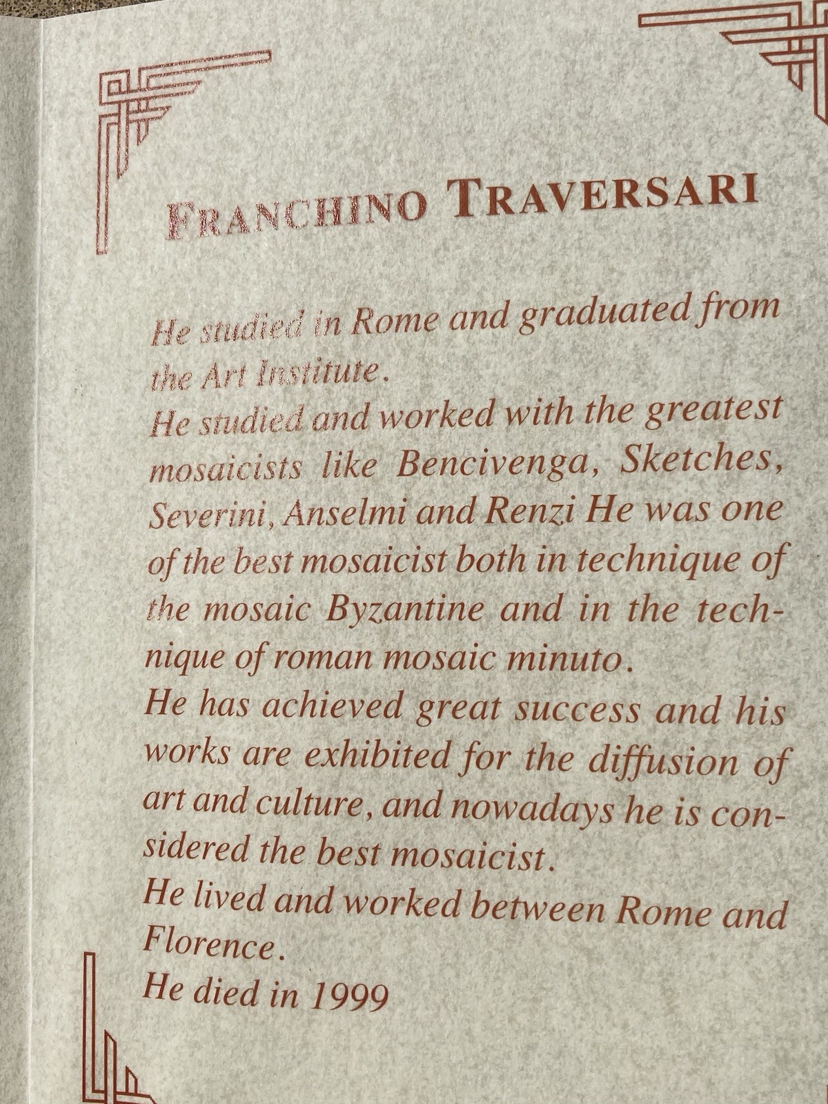 RARE VATICAN LARGE ICONOGRAPHIC MICRO MOSAIC MASTERPIECE SIGNED TRAVERSARI 1999