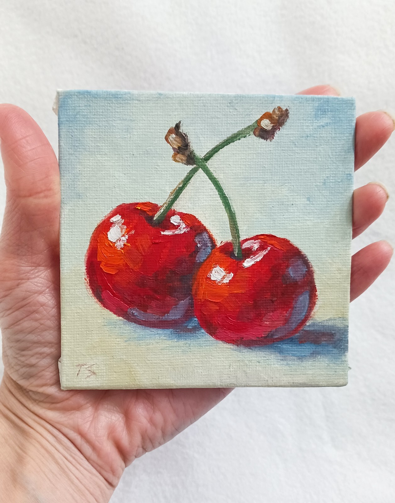 Cherries ORIGINAL Oil Painting Cherry Still Life Fruit Small Art 4″x4″