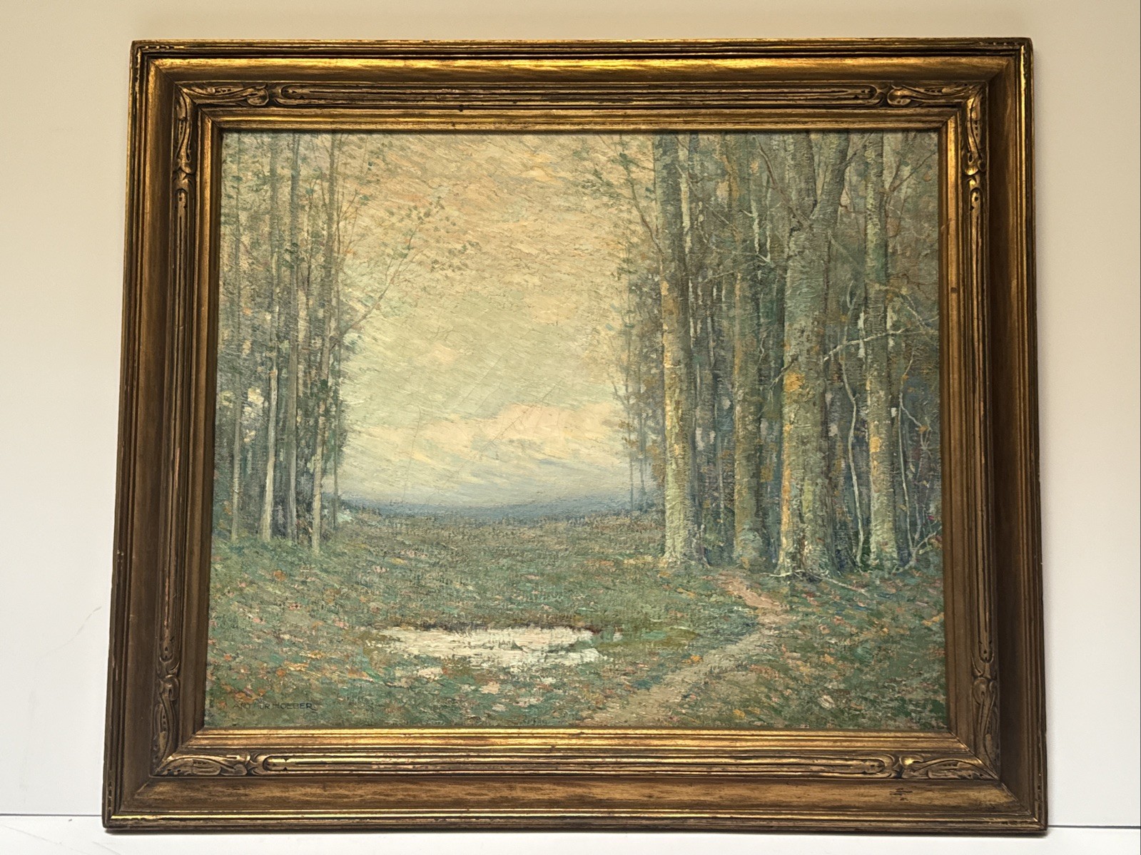 Antique New Jersey Painting Arthur Hoeber Landscape Impressionist Famous Oil