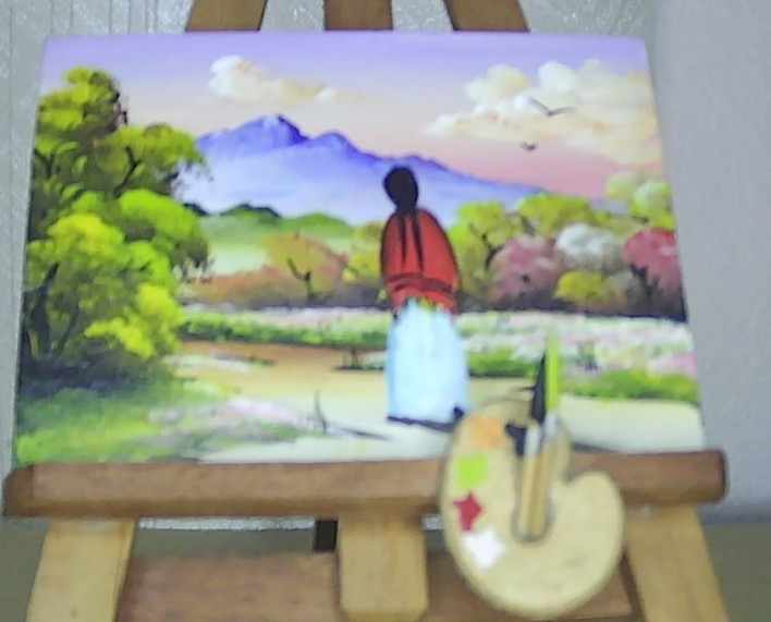 Miniature Painting 3.75×2.75″ on Mini Easel 7.5″ Tall Art Decor