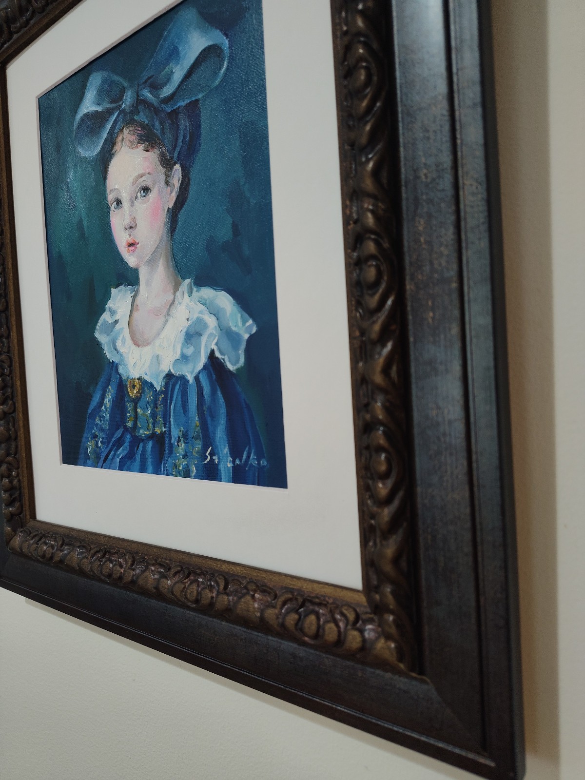 Original portrait of woman, Girl, Contemporary art, Old Fasion costume, Framed