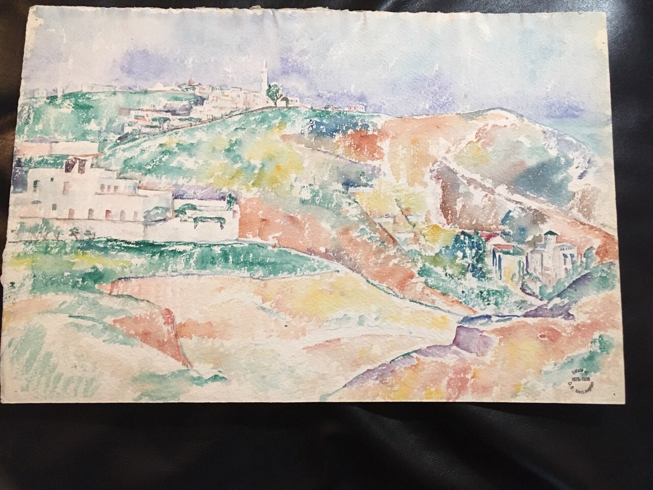 Large Original Abstract Watercolor Mountain Village by Donald Shaw Maclaughlin