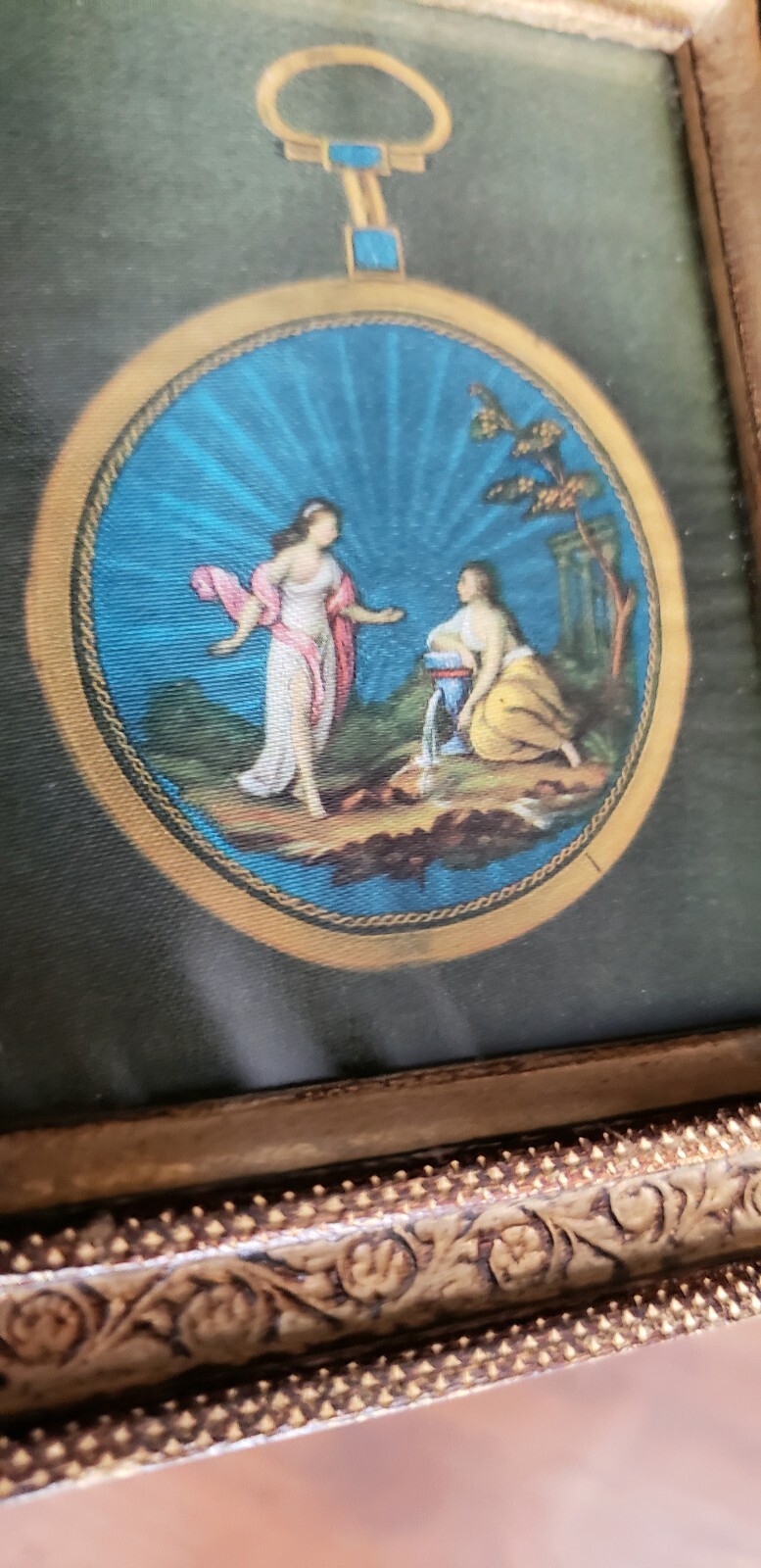 Vintage Italian Framed Painting On Silk 4×5 Made In FLORENCE Fast Shipping