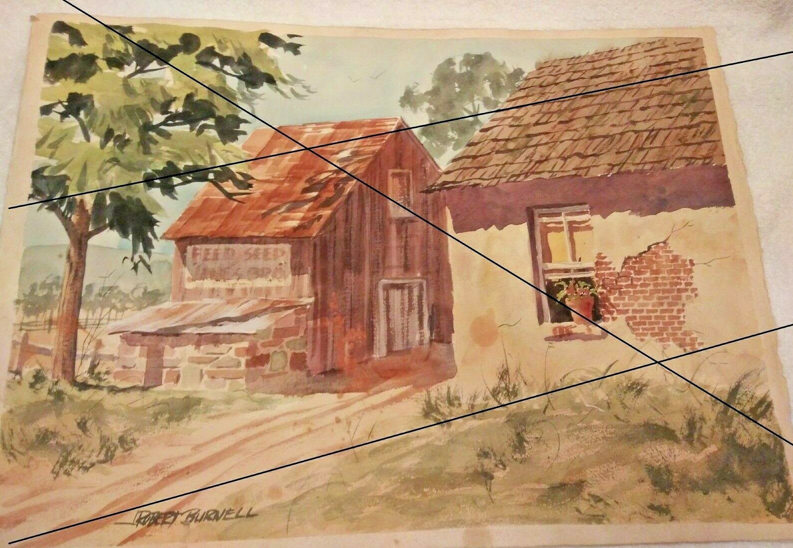 Authenticate J. Robert Burnell Painting, Watercolor, Landscape w/ Barn, Virginia