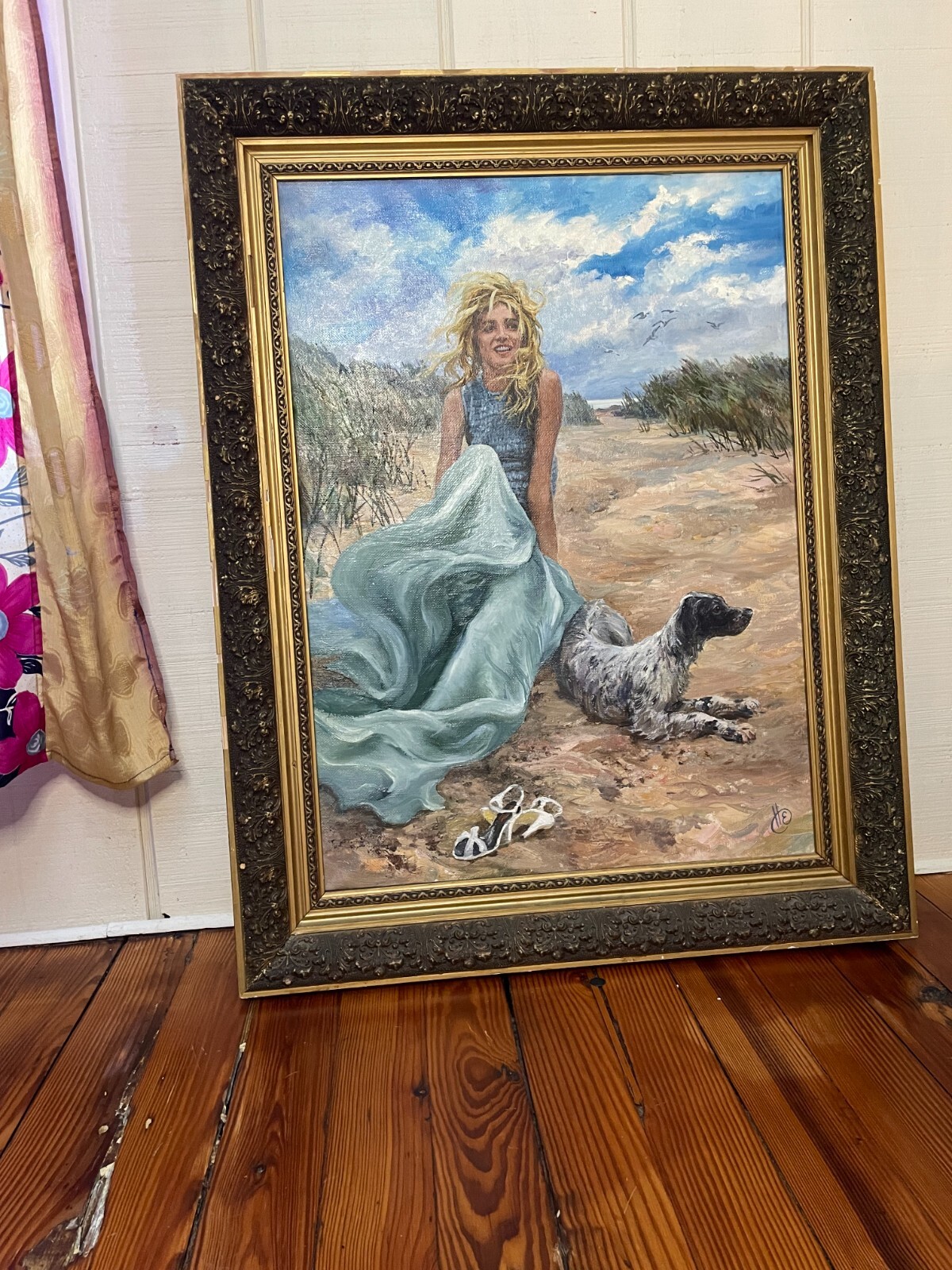 OOAK Lady With Dog In Nature Oil Painting On Canvas 1997 Vintage Russian Artist