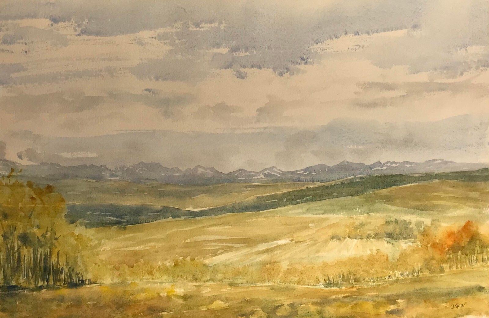 Chris Iskiw 15×22 Plein Air Watercolor ,landscape , fine art, foothills